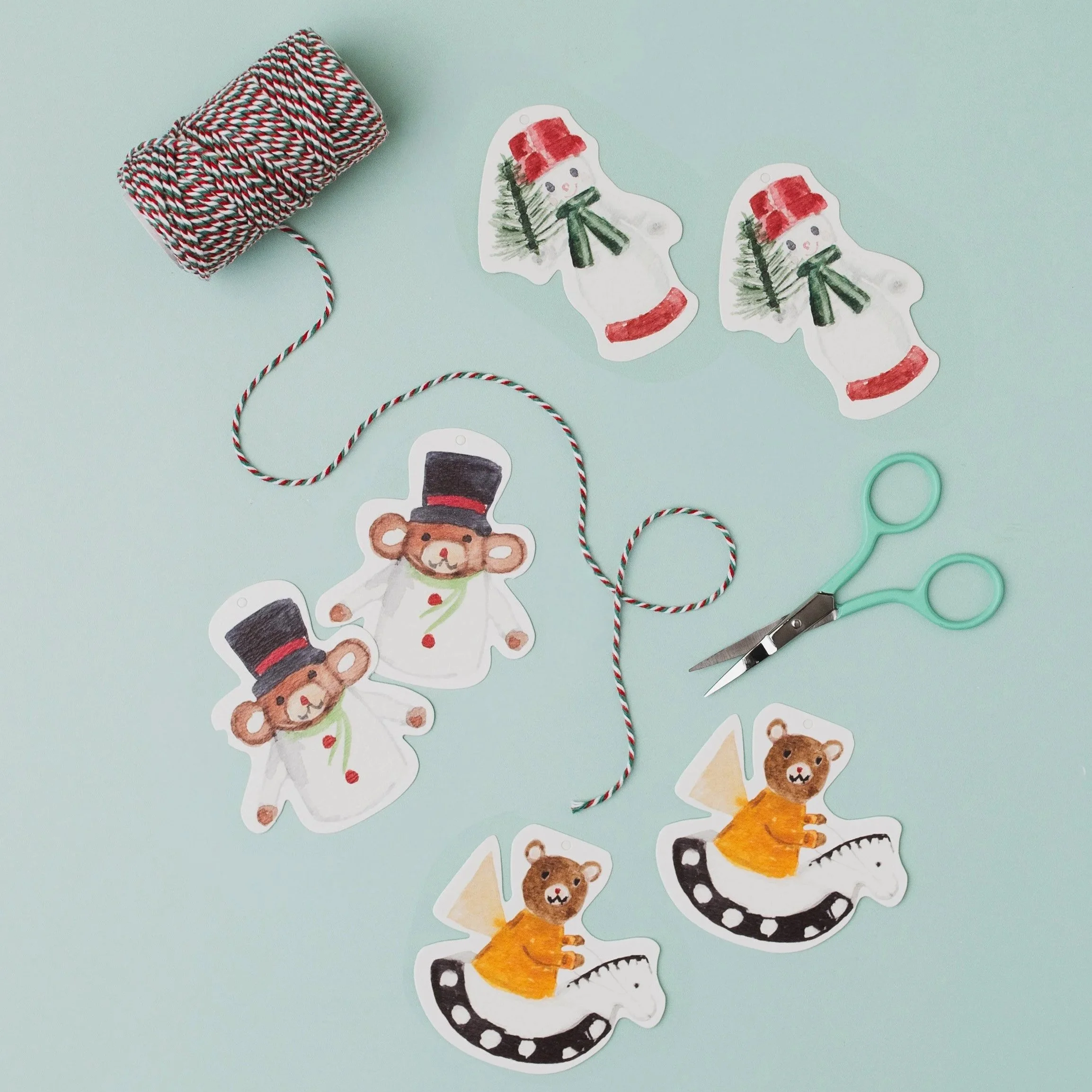 Mixed Christmas Gift Tags Featuring a Bear and Snowman Design