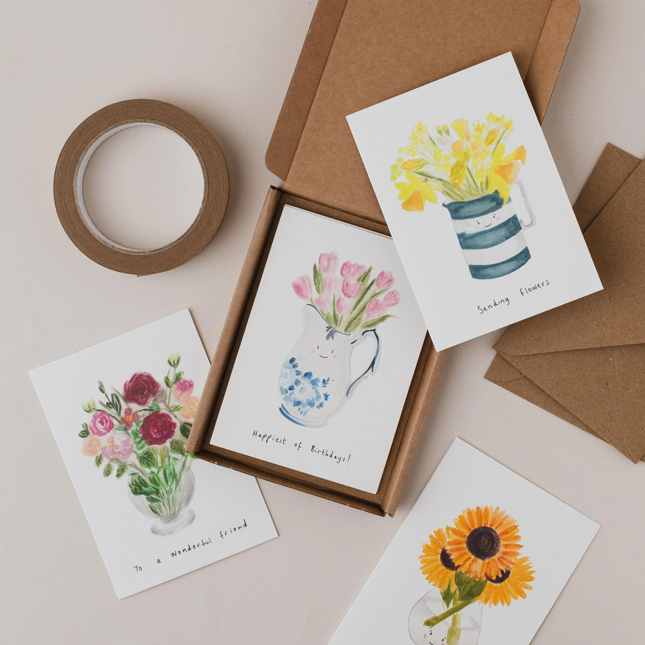 Set of 6 Flower themed Cards