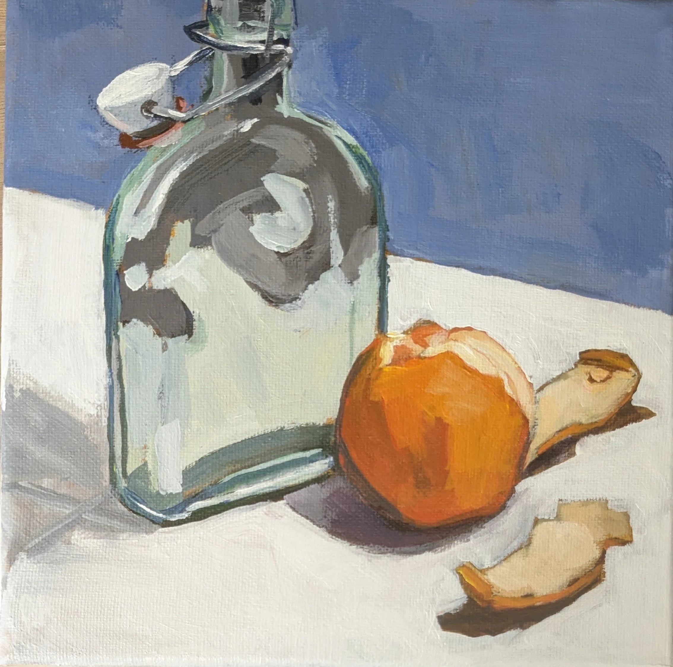 Still life with satsuma. Acrylic on canvas, 8x8" (available).
