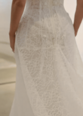 Intricate details of a modern bridal gown in the Bloom studio, Brisbane, Australia.