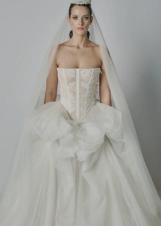 Contemporary Bridal separates, bridal skirt with volume.  Picture of a modern Australian bride preparing for her wedding.