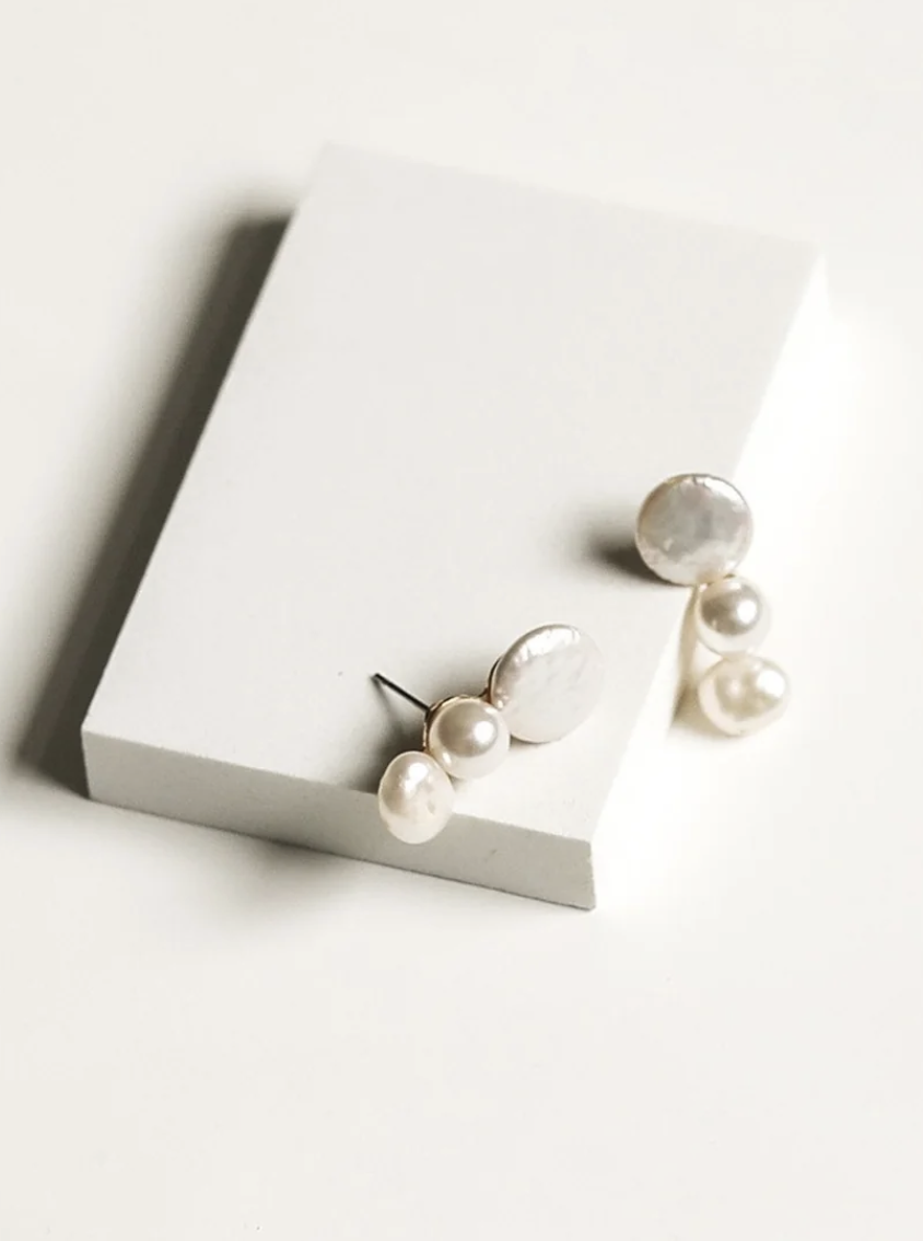 A. B. Ellie - Freshwater Pearl Stud Climber Earrings