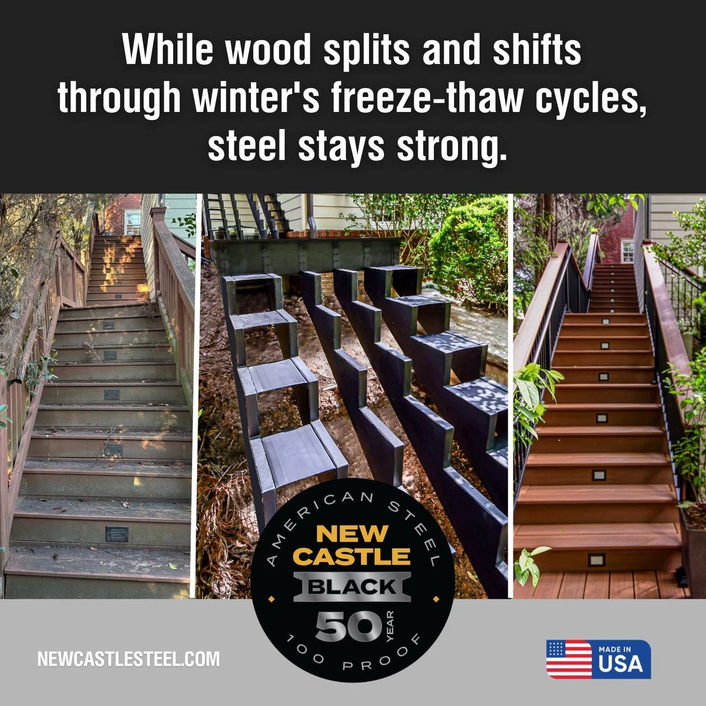 Your clients want outdoor spaces that look great in spring - not ones that need repairs from winter damage.
Build once. Build right. Build with New Castle Steel.
Prepare for winter success at ncsteel.com/products
#WinterPrep #FreezeThawe #SteelStr