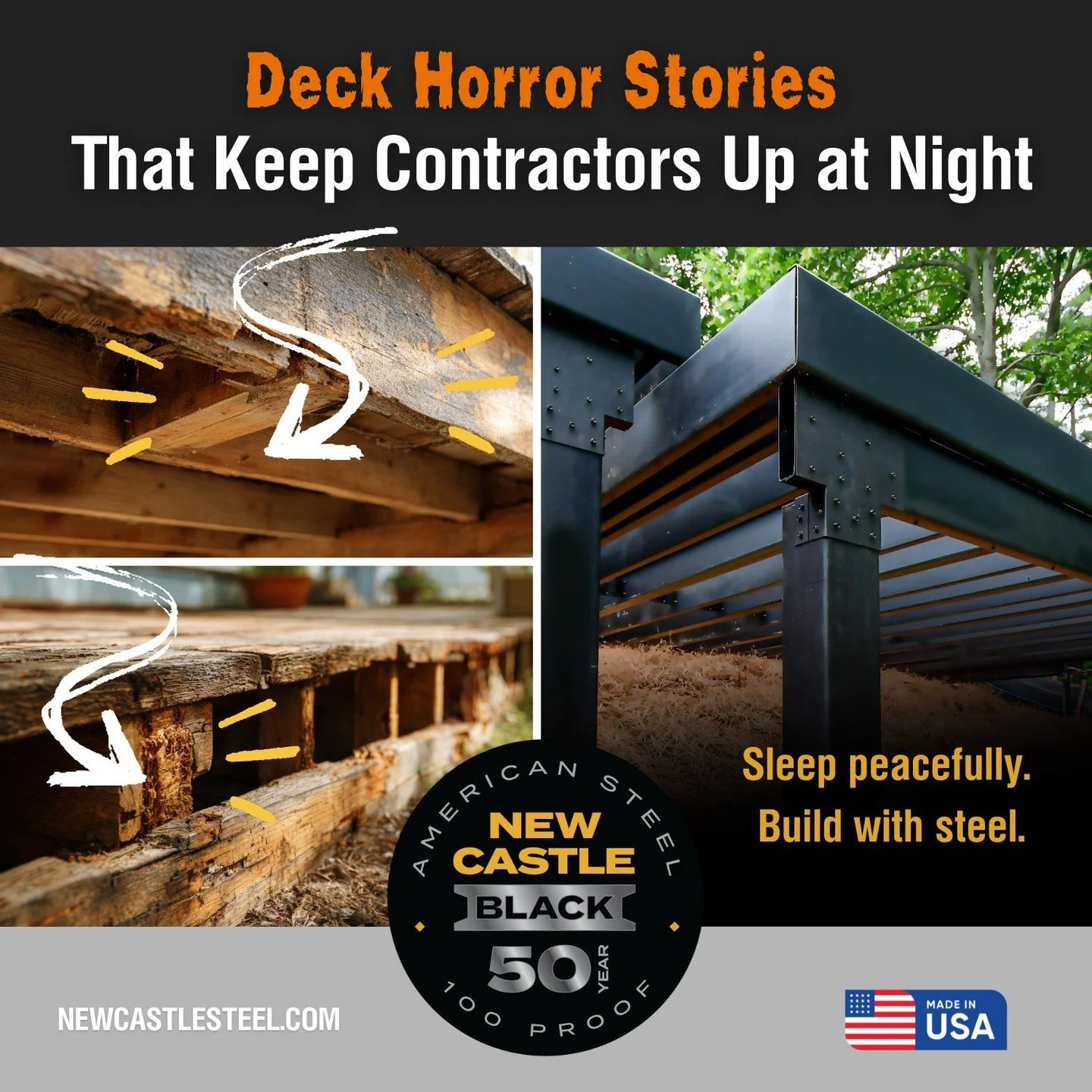 The sagging joist that appeared overnight. The mysterious rot that spread like a curse. The warranty claim that came back from the dead.
Don't let your next project become a horror story. New Castle Steel framing doesn't warp, rot, or haunt you with