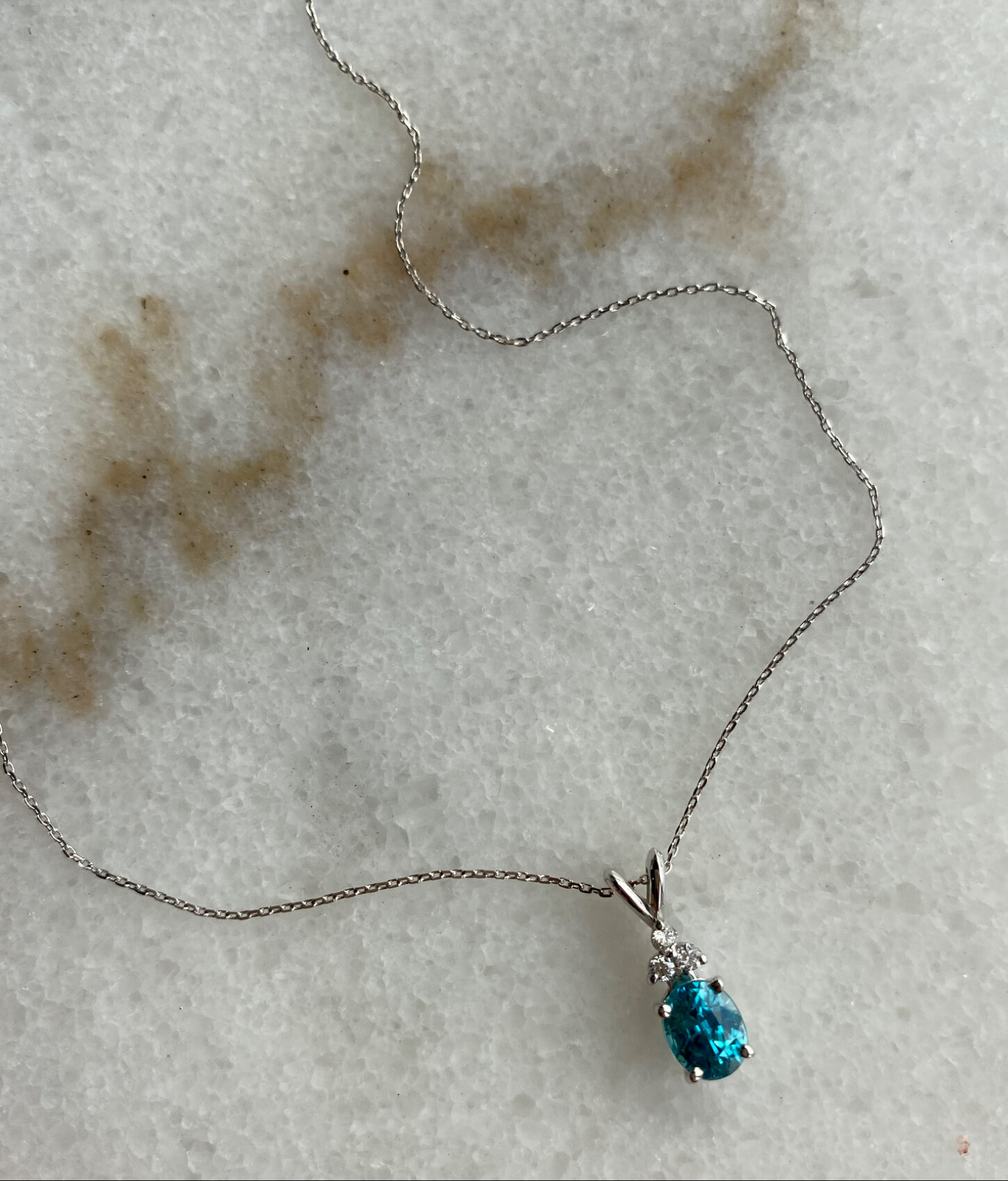 Blue Zircon & Diamond Pendant