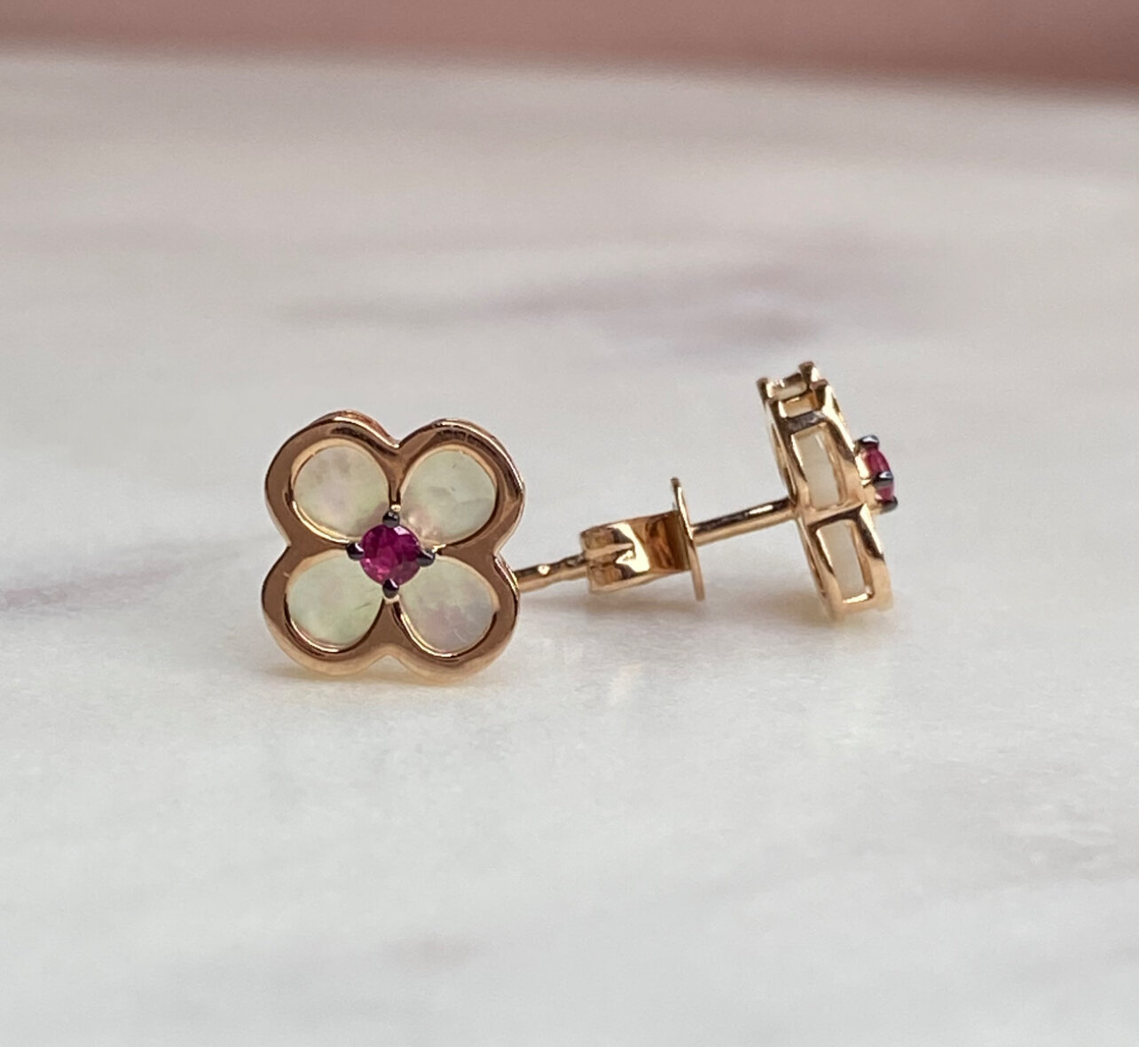 Mother of Pearl & Ruby Earrings