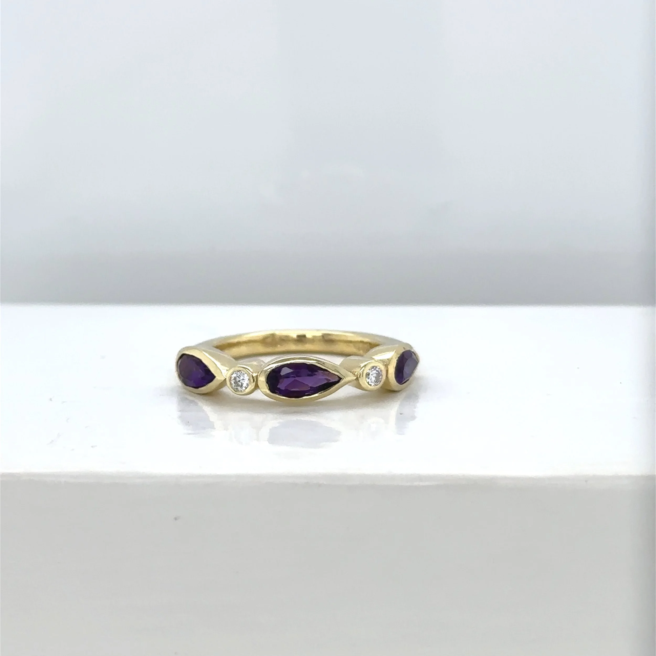 Yellow Gold Amethyst & Diamond Stacking Ring