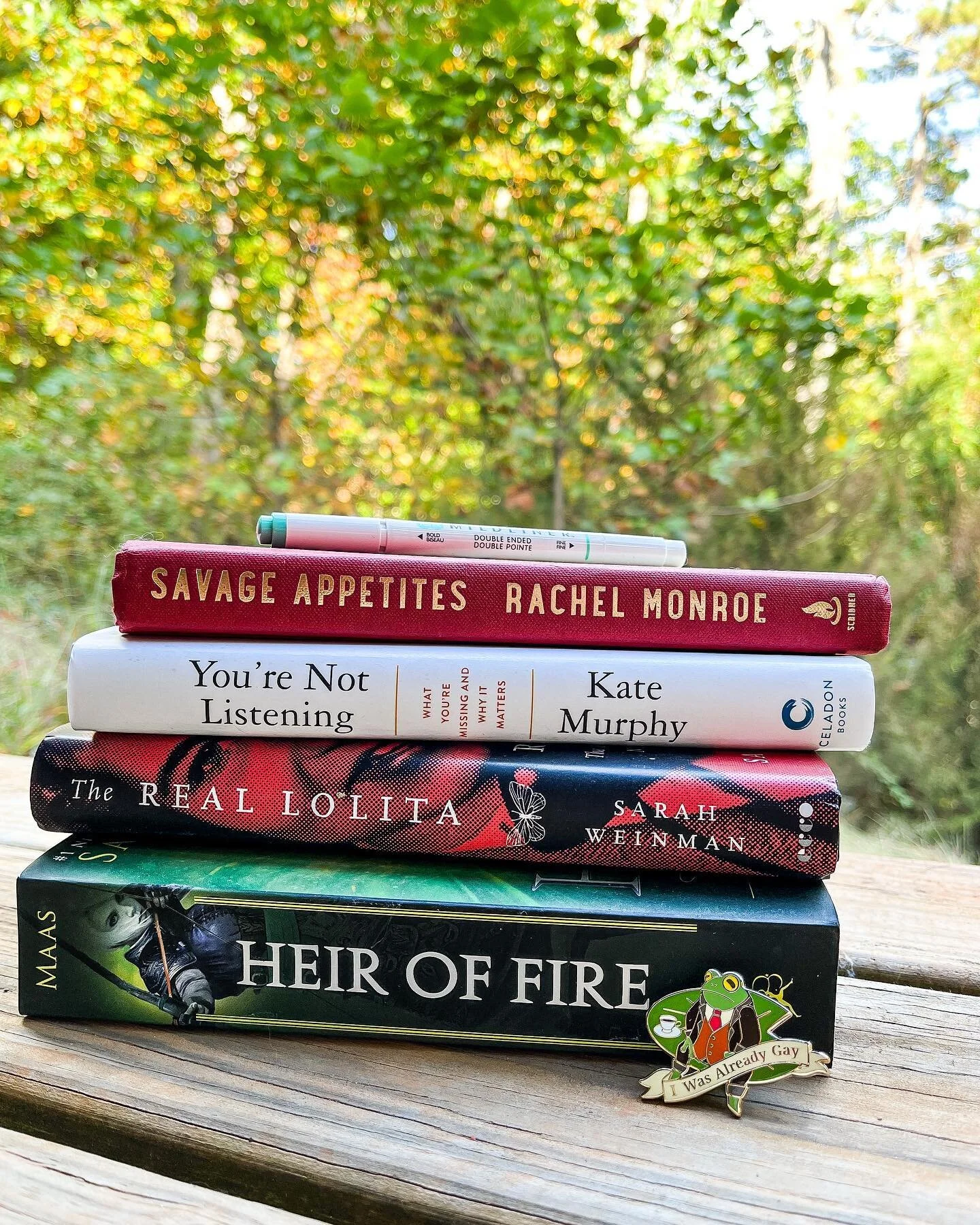 My reading plans. True crime and intriguing non fiction with a cleansing YA book. We&rsquo;re growing out our backyard because lawns are actually the worst. And possibly my favorite pin from @tokuarts 

Image 1: Stack of books including Savage Appeti