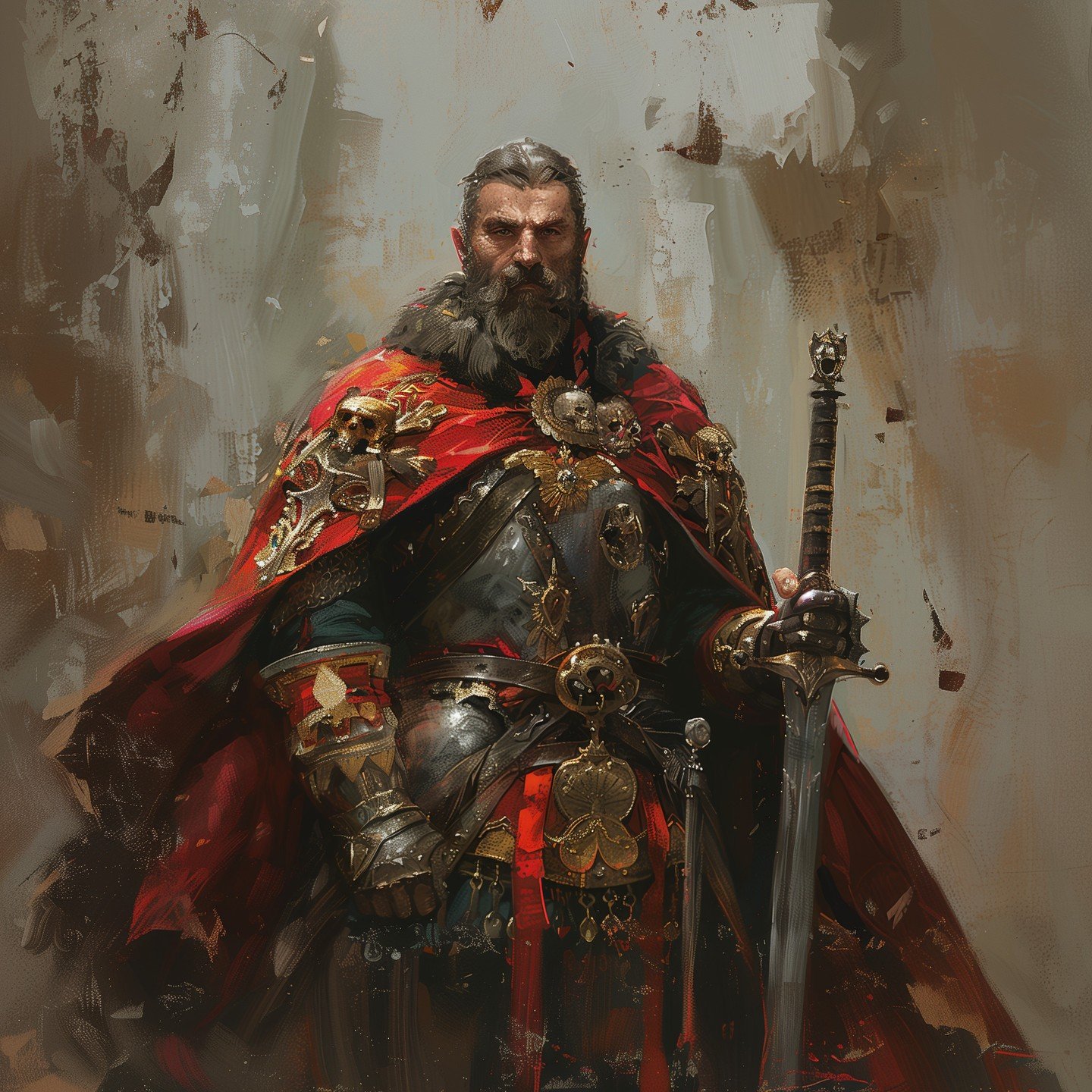 This artwork depicts &Aacute;rp&aacute;d, the leader of the Magyar Confederation from 895 to 907. &Aacute;rp&aacute;d was a pivotal figure in the early history of the Magyars, leading the Hungarian tribes into the Carpathian Basin during the late 9th