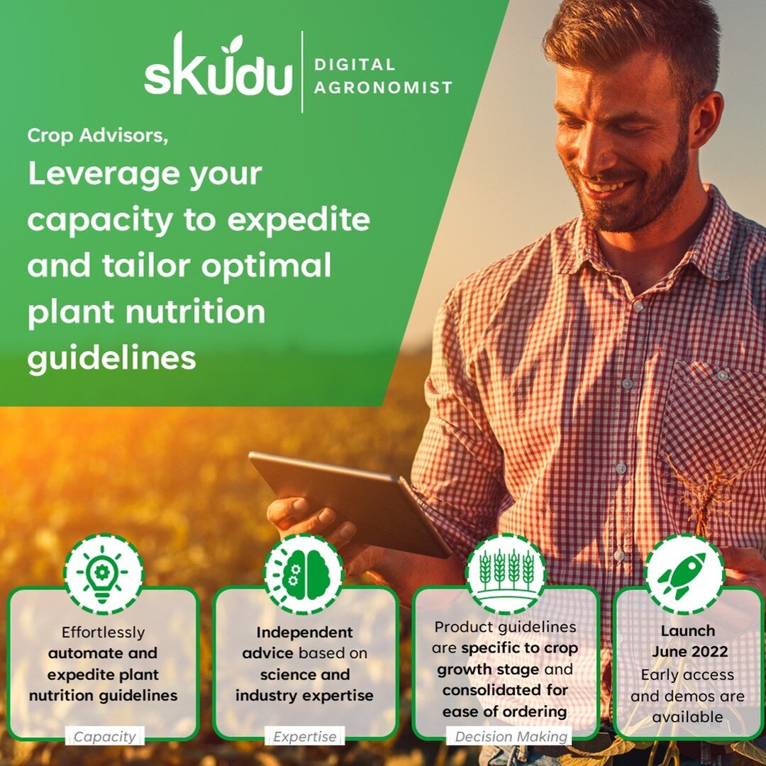 Skudu&rsquo;s Digital Agronomist is ideal for:
&bull; Agriculturalists and crop advisers who want to improve and accelerate their capacity to offer the optimal fertilisation guidelines and product solutions for clients in support of successful produc
