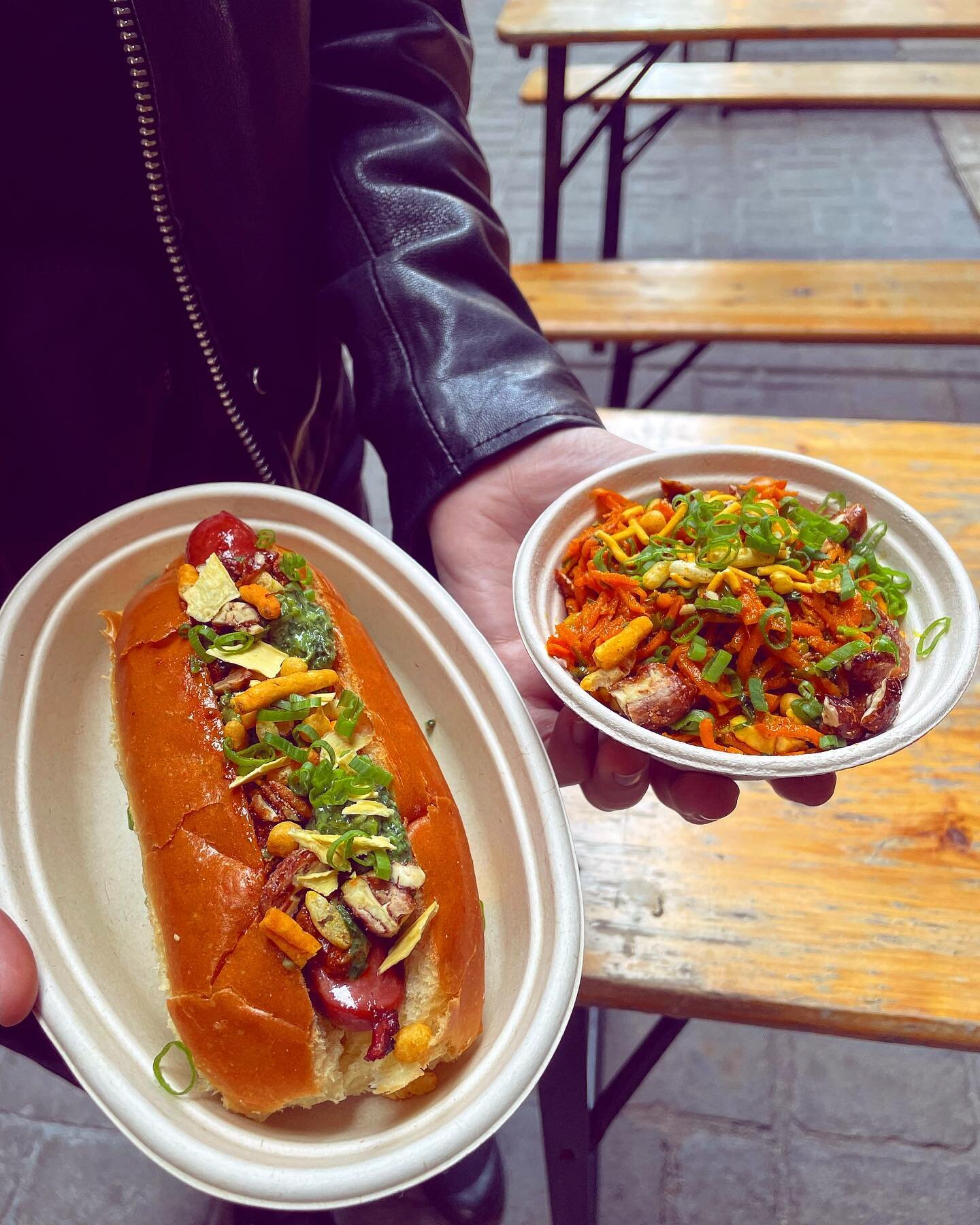 SPICY MANGO DOG AND BOMBAY CARROT SALAD ON SPECIAL BRING YOUR DOG GET A TREAT