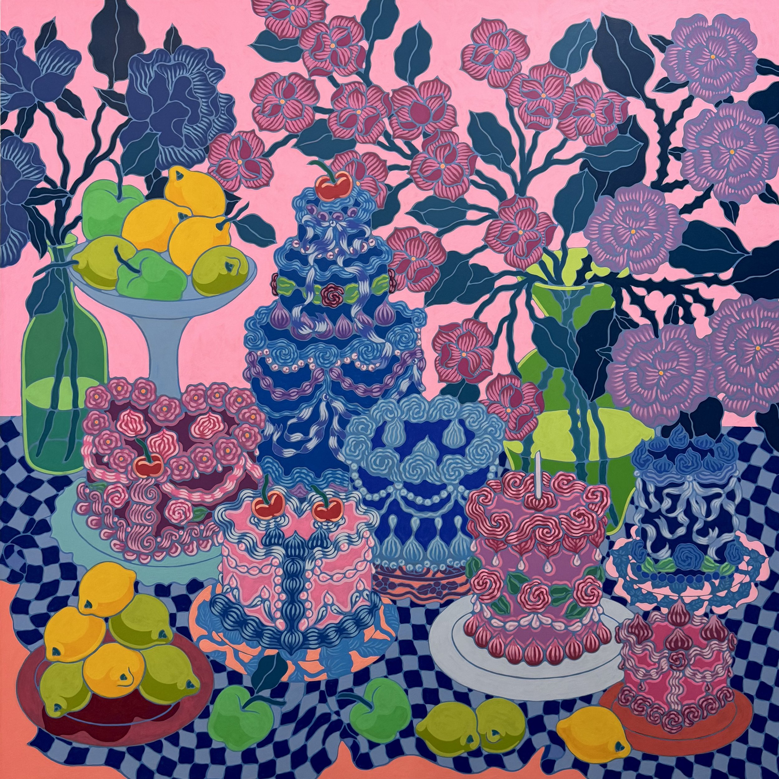 Seven Cake Still Life 
48”x48” acrylic on canvas 
