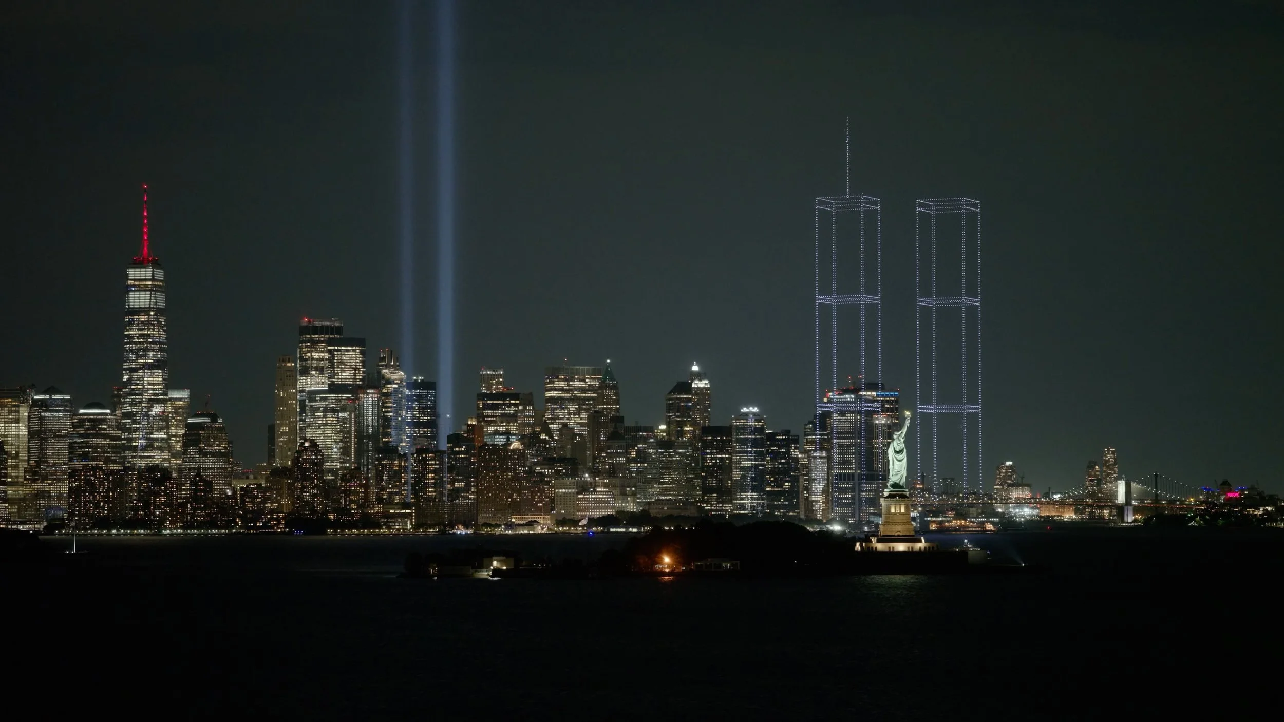 2,977 Lights Over New York Harbor for 9/11 Anniversary