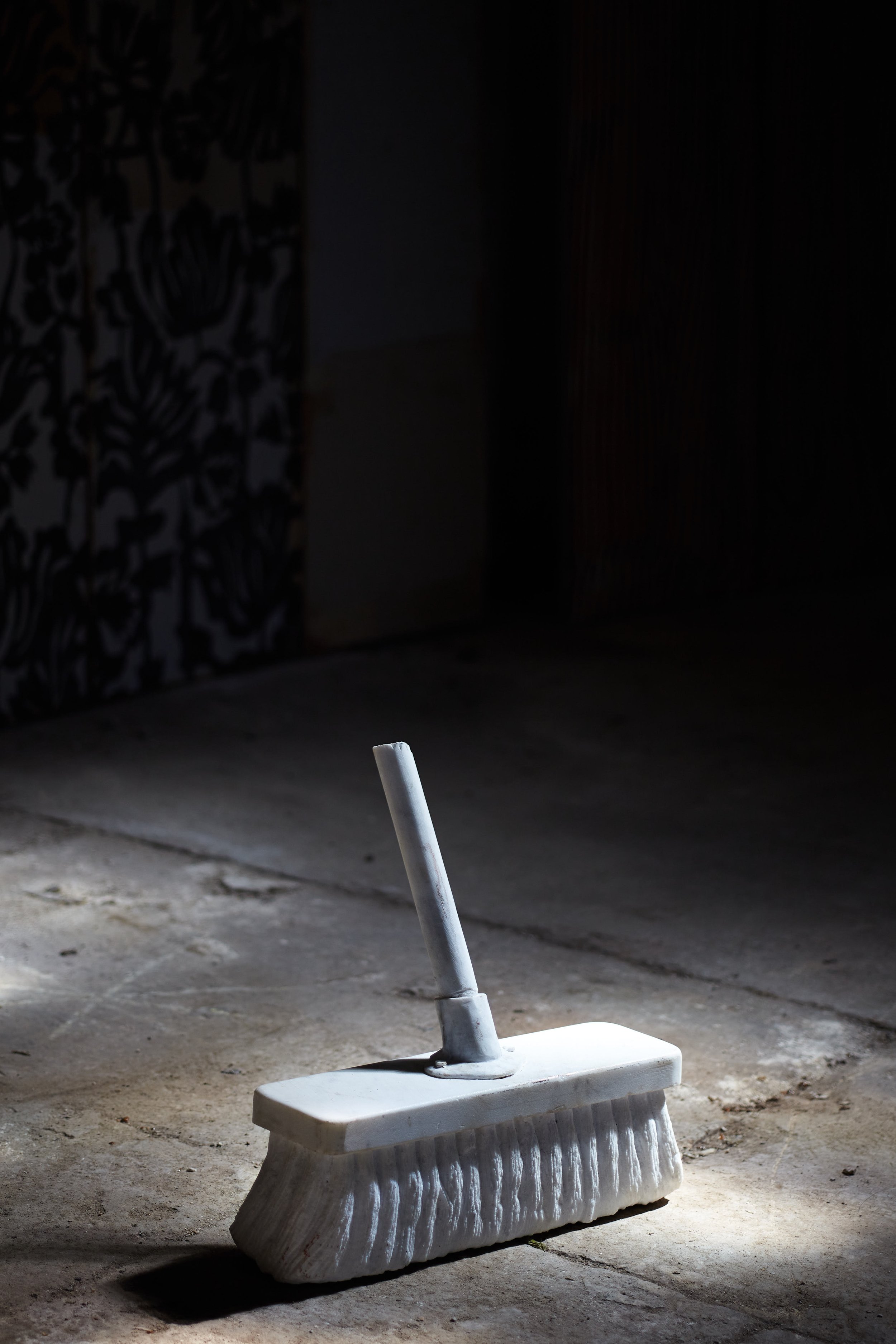Artwork photography of Paul Grellier's marble stiff brush ruined in sunlight on floor of church in Chattels exhibition in Stroud taken by photographer Hatty Frances Bell
