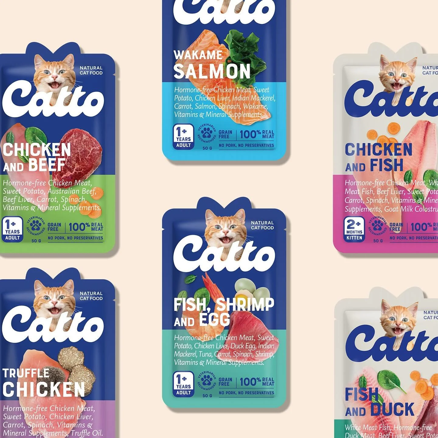 Branding and packaging design for @catto_catfood high-quality cat food made from natural ingredients with added vitamins, minerals, and protein, free from artificial additive.

#jedcreative #branding #packagingdesign #naturalcatfood