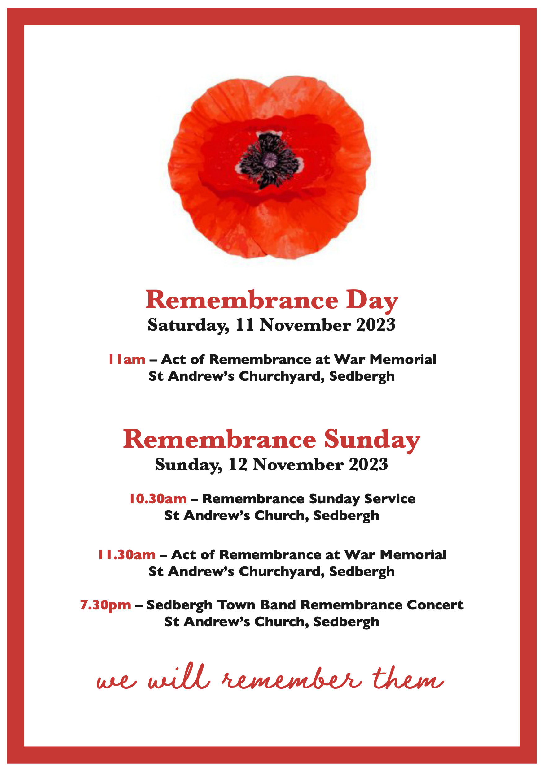 Remembrance Sunday Services 2023 — Western Dales Mission Community