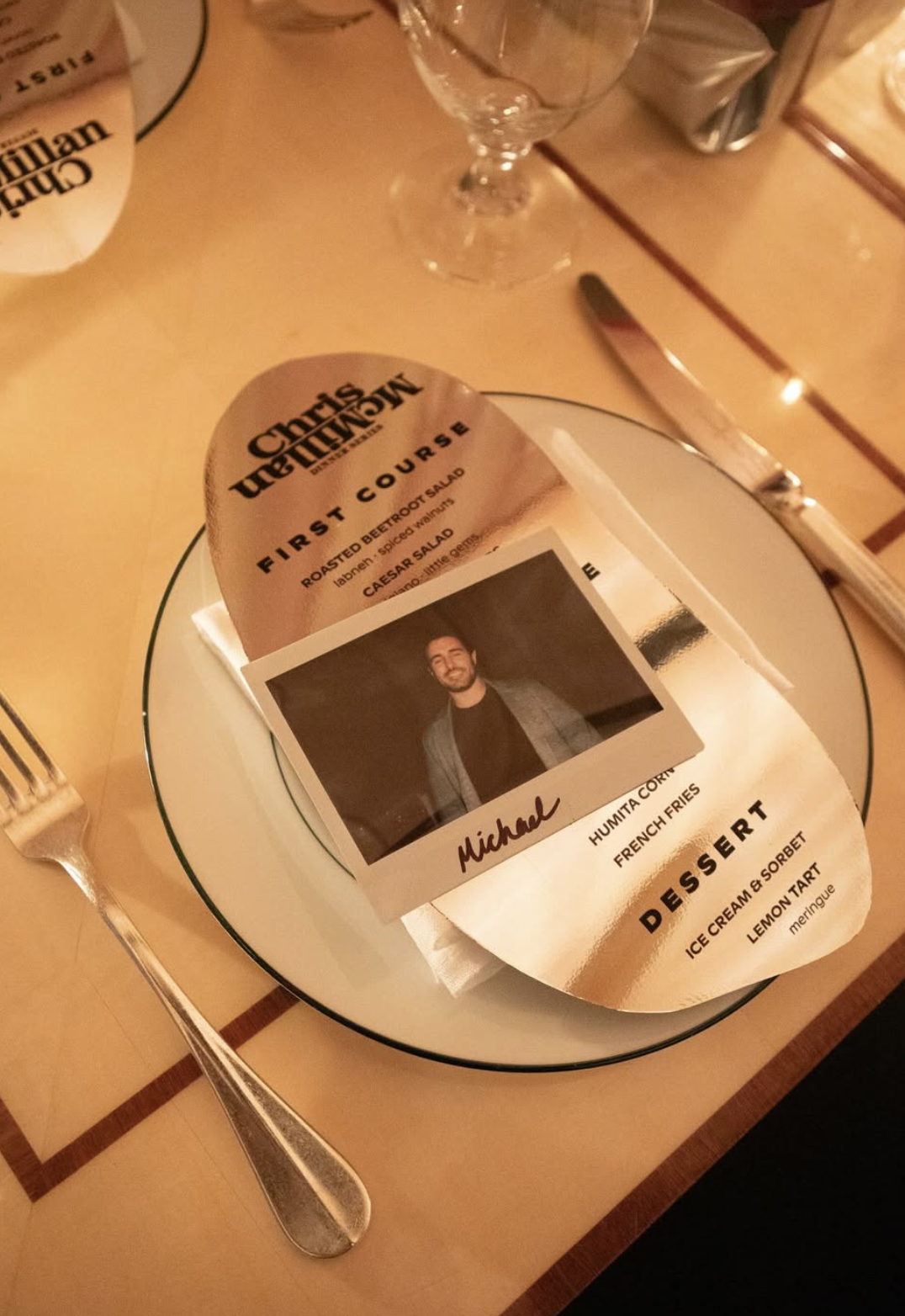 Dinner menu with table setting.
