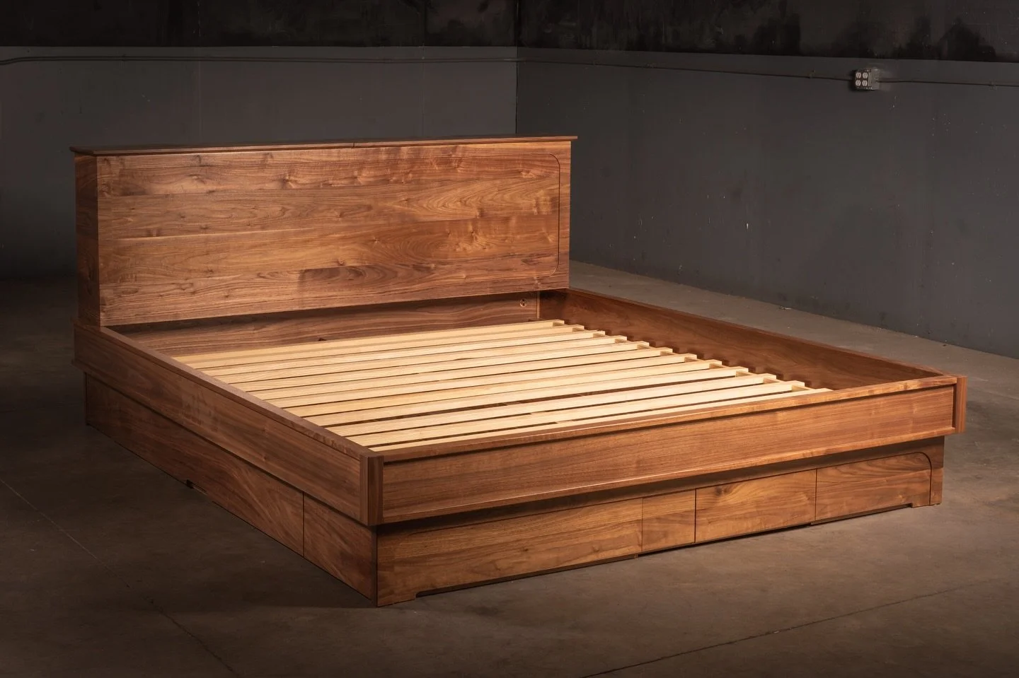 This was a big one. And mainly why I&rsquo;ve been so absent from posting. 

Months of work with an amazing client to design and build something truly unique. All the bells and whistles. Solid walnut. Under bed storage. Headboard storage. And not to 