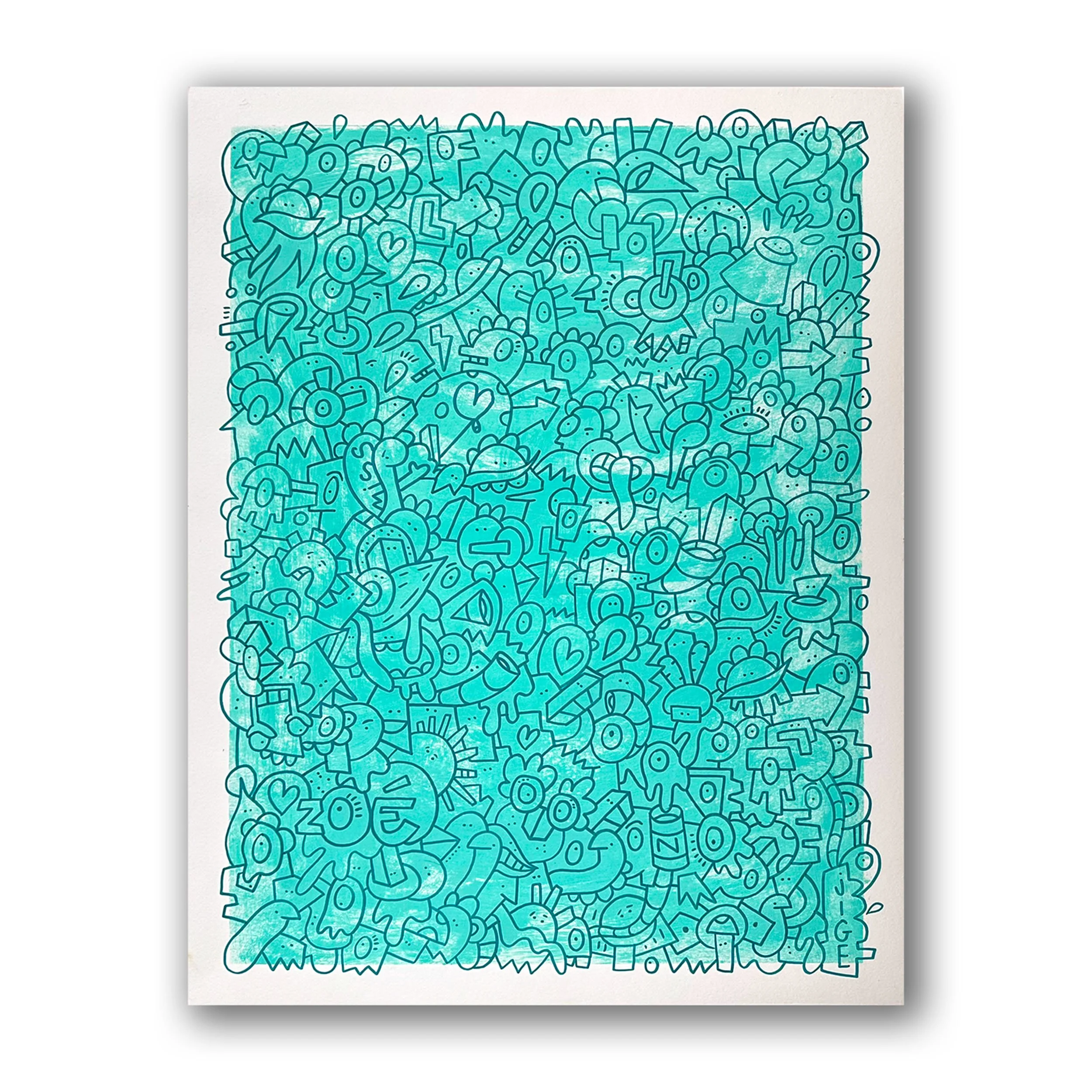 Etude papier Monochrome Menthe - Pièce unique - 50X65 cm