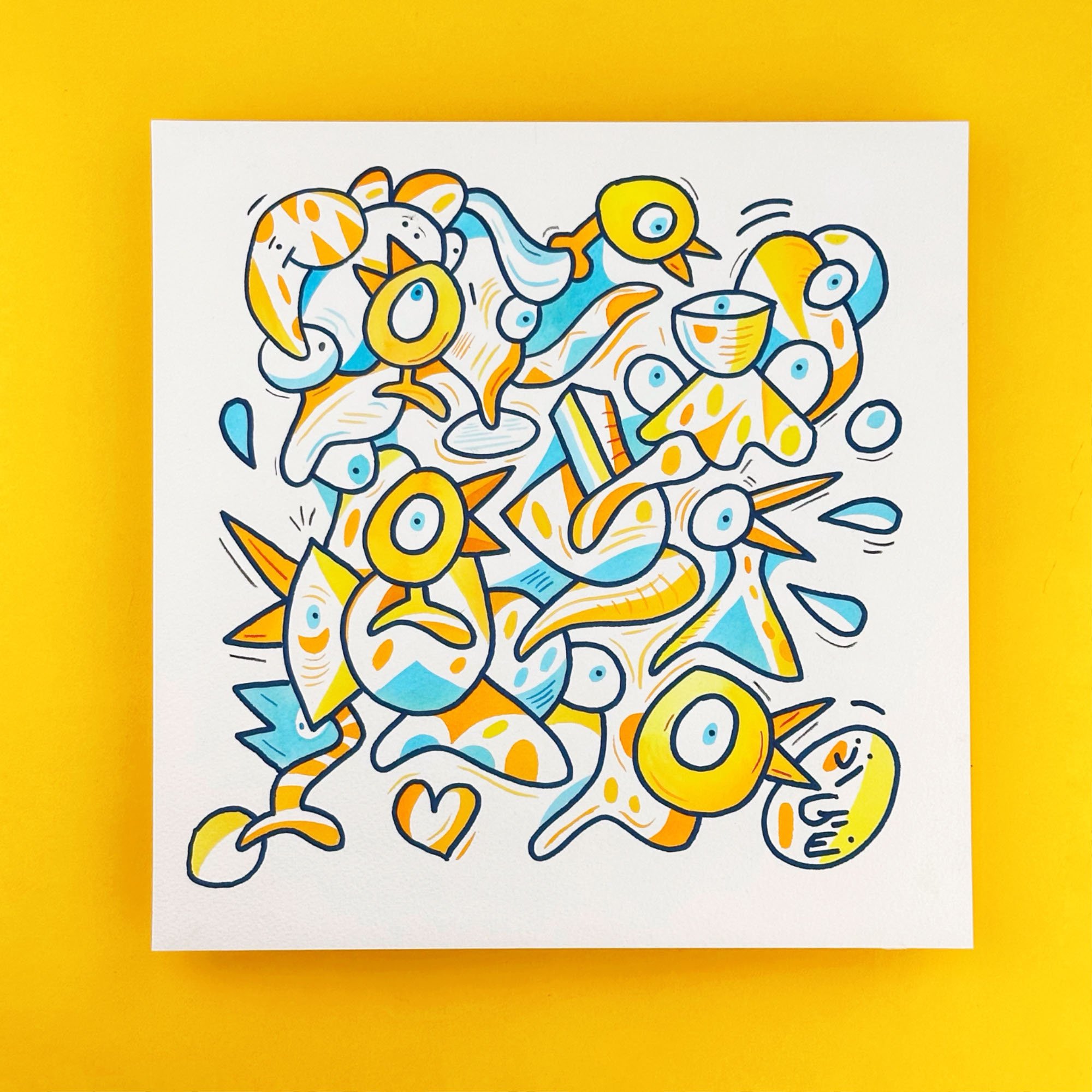 oeuvre de l'artiste jige de Lille peinte à la main sur papier texturé