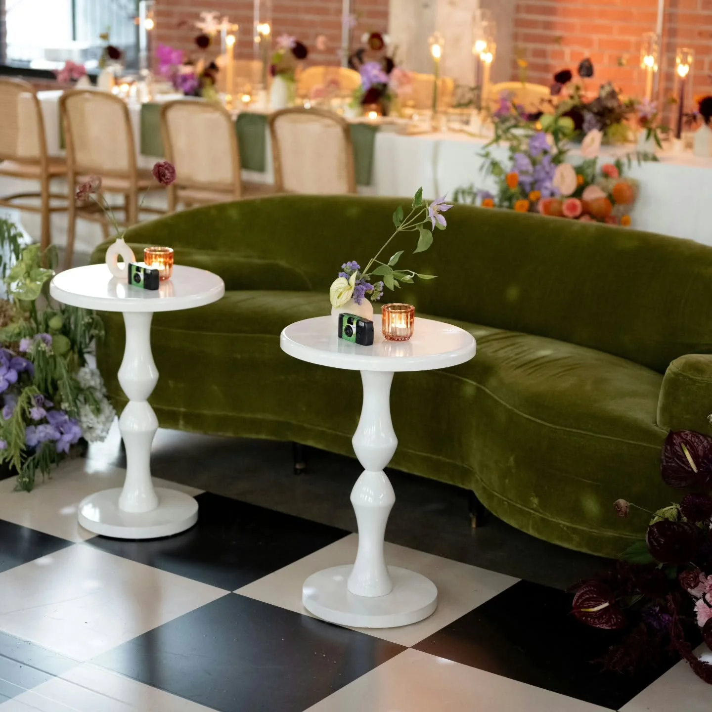 Front-row seats, but make it chic! Lounge sofas by the dance floor so no one has to choose between dancing and relaxing. 

Katie and Graydon's Wedding 🪩
Full Planning @madbashgrp 
Florals @flowertreasures_ 
Rentals @divinefurniturerental