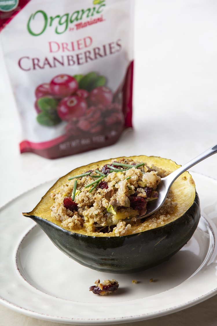 Stuffed squash dish with Mariani Packing Organic Dried Cranberries