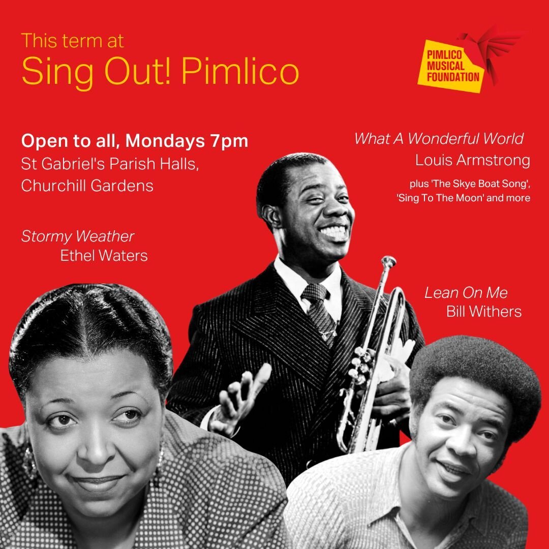 Sing Out! Pimlico is BACK this evening, learning some classic songs by #LouisArmstrong, #EthelWaters and #BillWithers. Some very exciting projects are in the works for the group, so make sure to join us from 7pm in St Gabriel's Parish Halls, Churchil