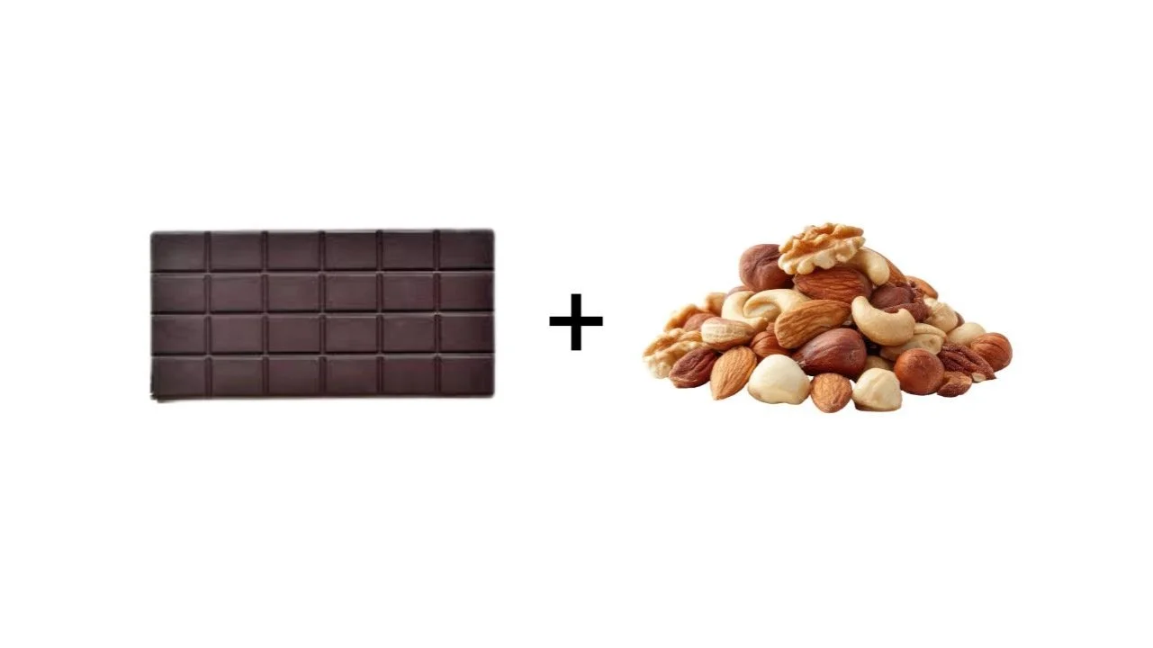 dark chocolate bar and mixed nuts