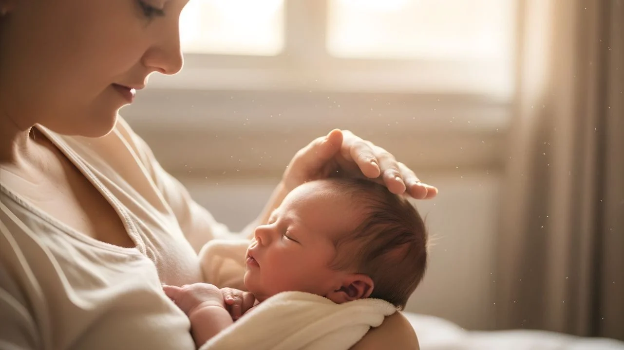 a mom soothing a newborn baby