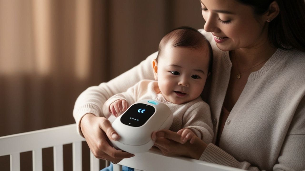 mom and baby with sound machine