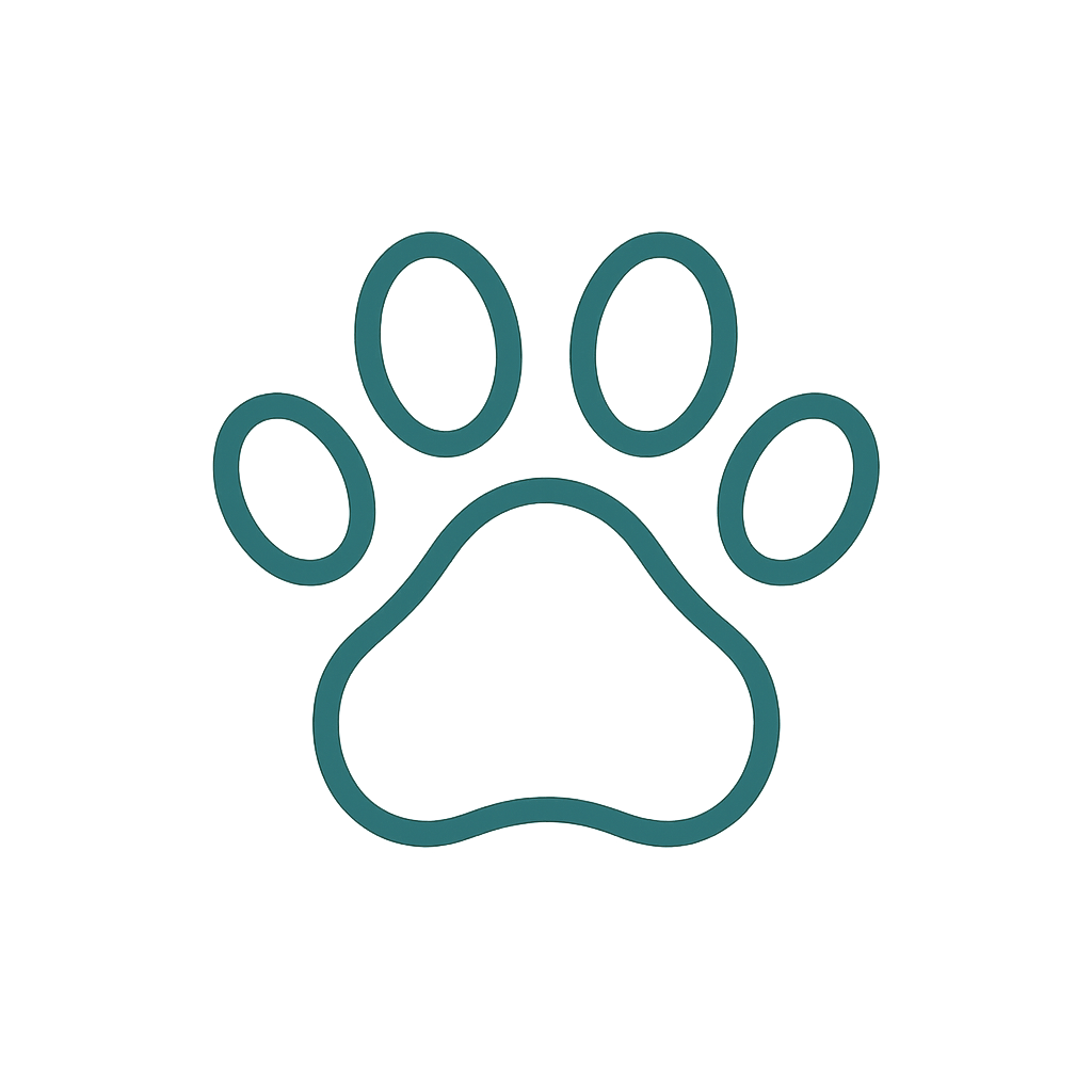 Outlined paw print icon with four oval toes and a rounded base pad, symbolizing animals or pets.