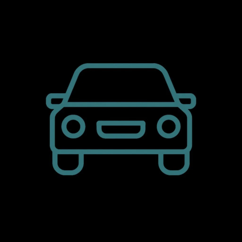 Simple line drawing of a car icon viewed from the front on a transparent background.