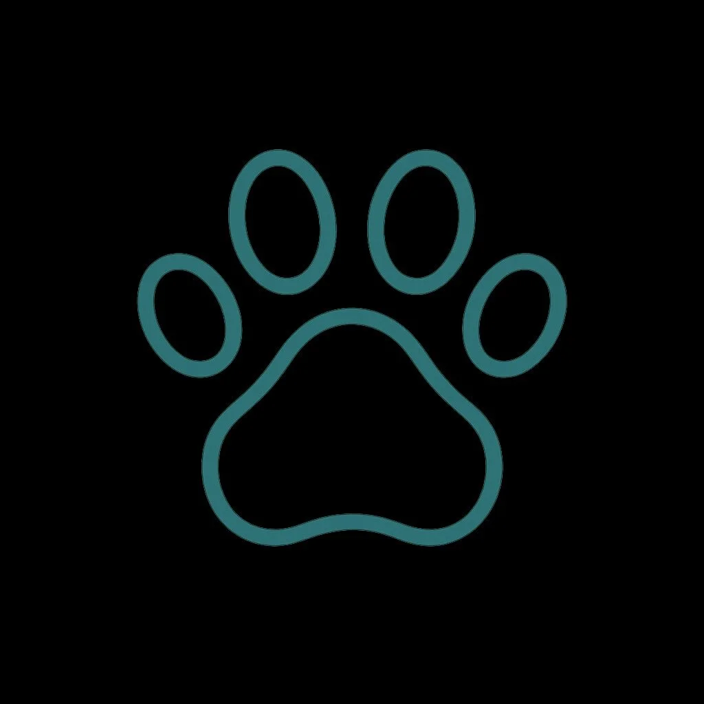 Teal paw print icon with four toes and a pad, outlined on a transparent background.