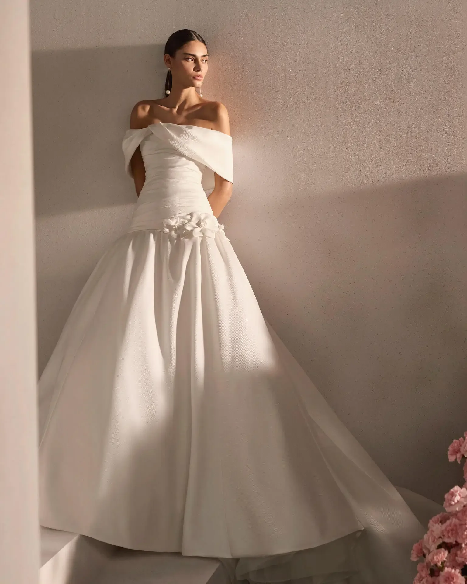 Sweetheart-neckline-Ballgown-with drop-waist-satin-ruching
