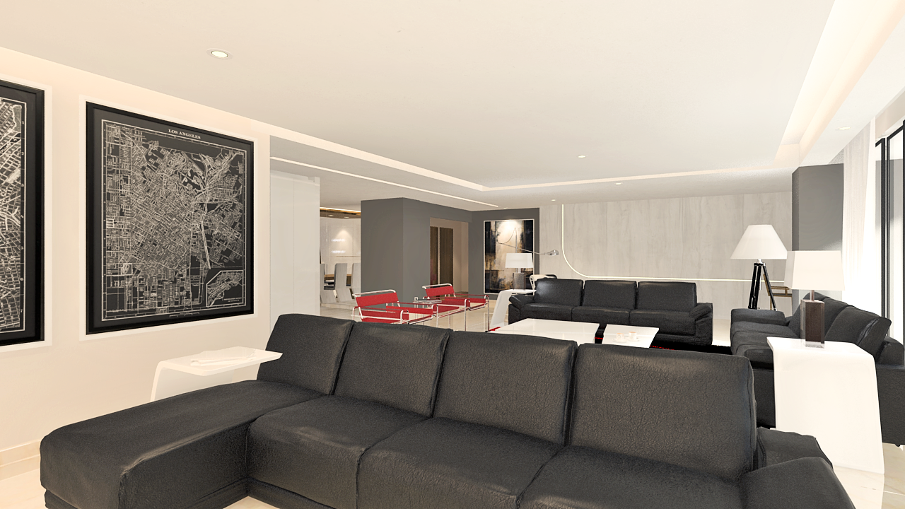 The furniture design emphasizes straight lines and soft curves, creating custom furnitures and ensuring every element within the residence is in harmony to reflect a sophisticated inviting atmosphere.