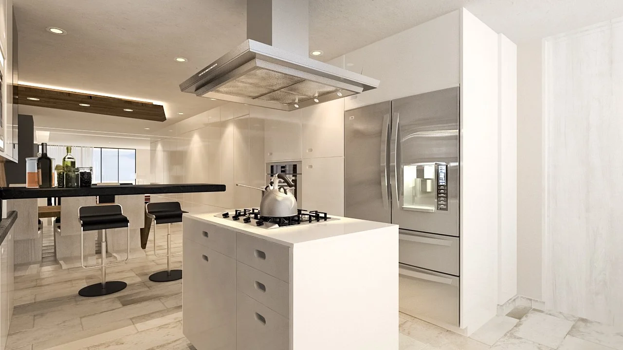 The house design includes a strikingly original kitchen design, that was developed with a minimalist and modern style.