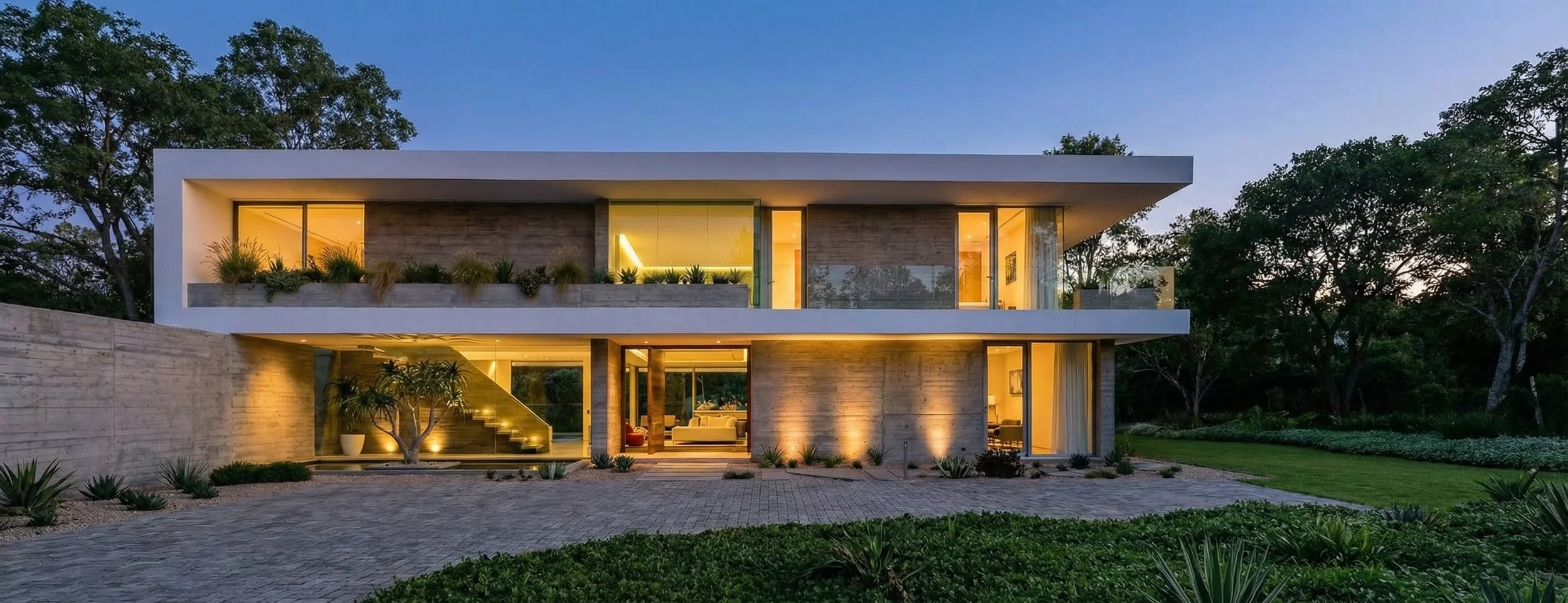 Jardines del Pedregal House is a large-scale contemporary residence defined by exposed concrete, spatial depth, and controlled light.