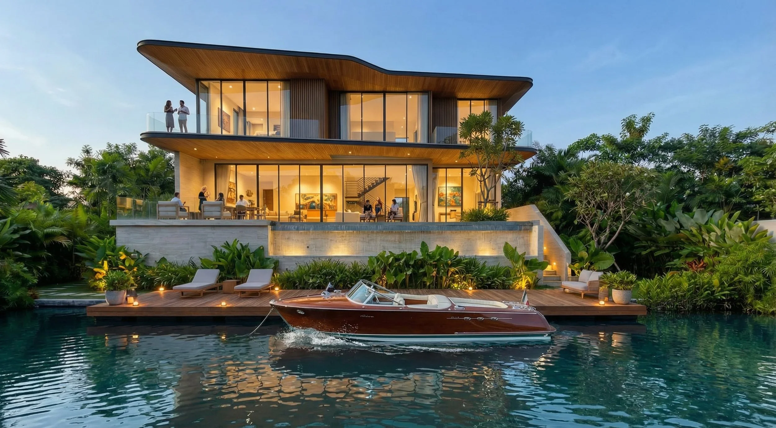 Villa Acquara takes its cues from classic Italian speedboats — the low, curved rooflines, the varnished wood, the sense that every line is there because it has to be, not for decoration.