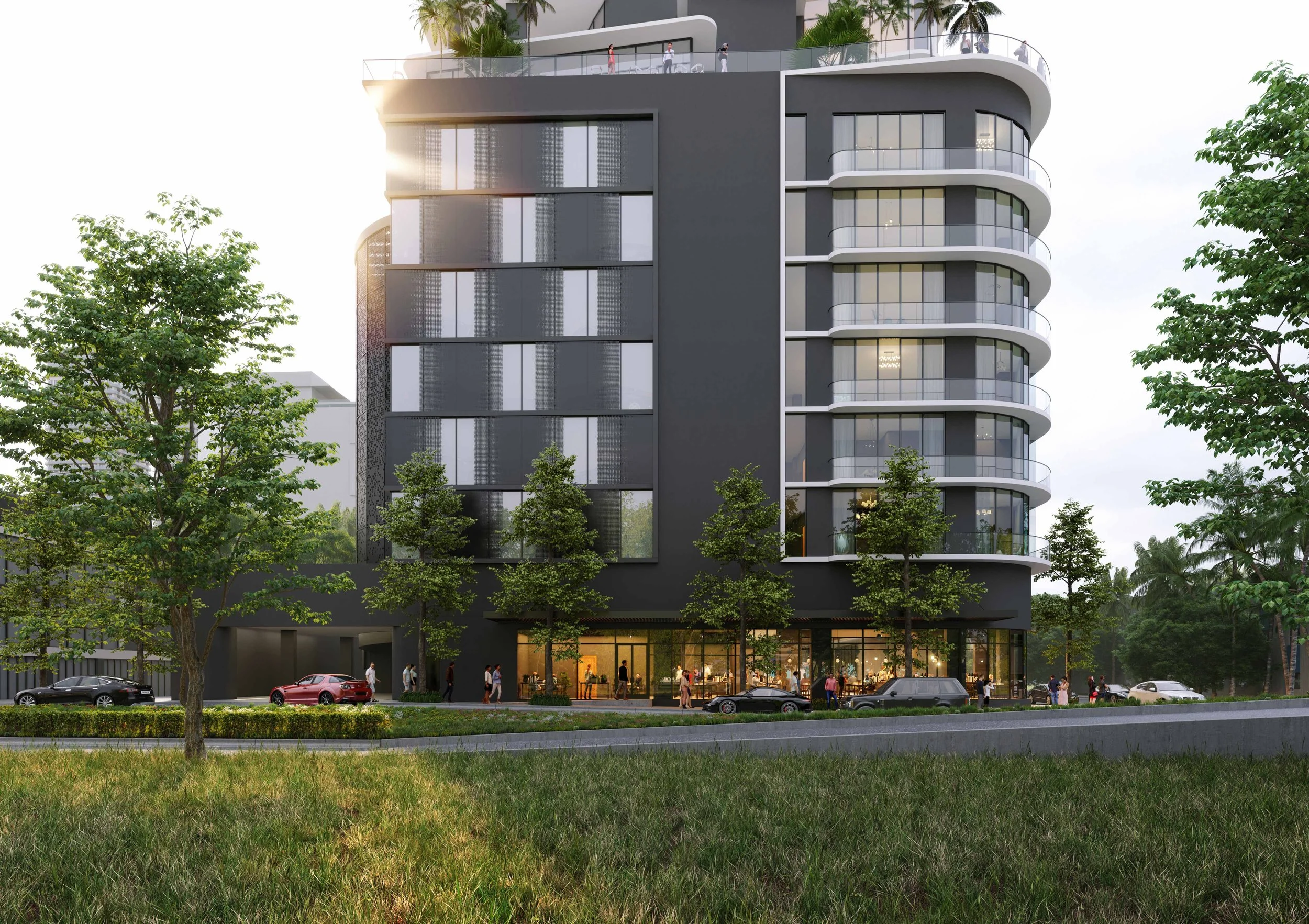 The garage facade for Smart Brickell Luxe project was designed with large glass windows.