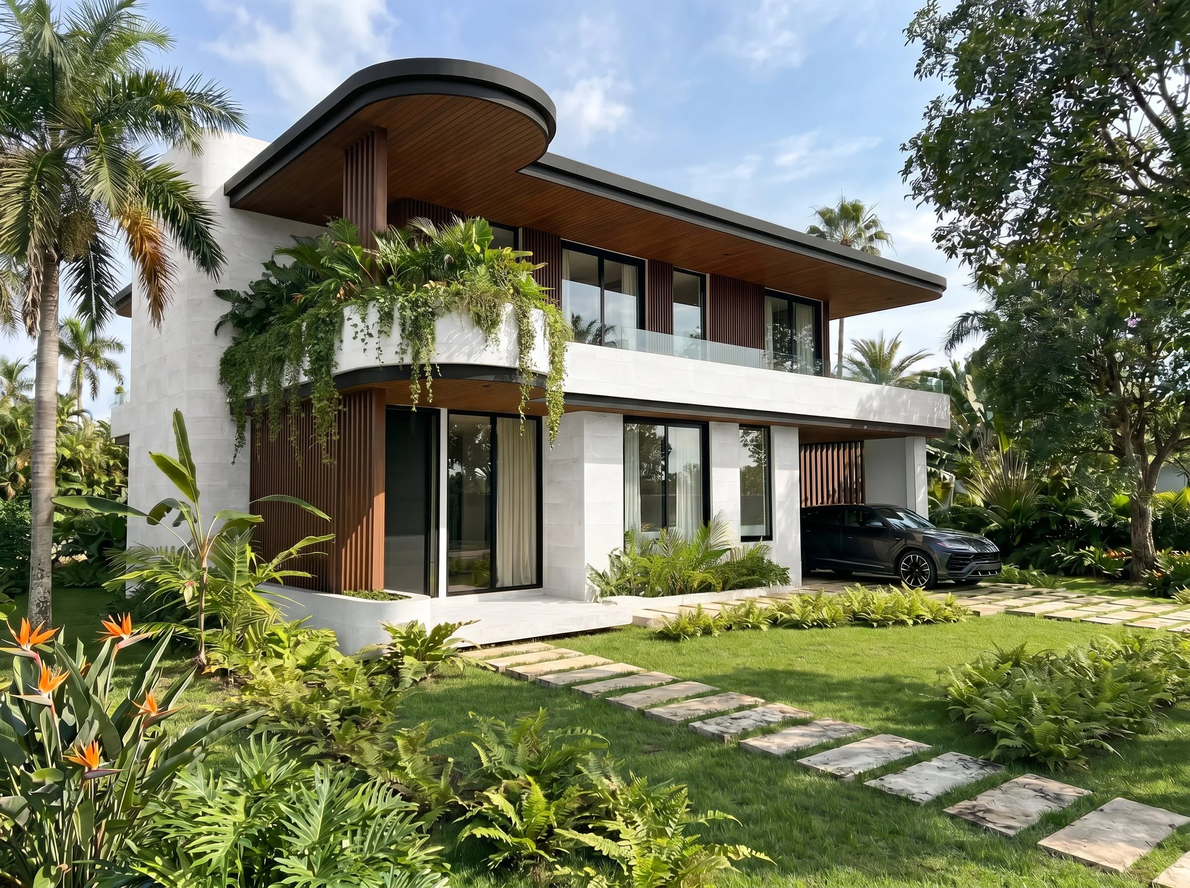 Park House - The home explores a modern interpretation of Miami residential architecture—balancing strong architectural geometry with warmth, openness, and a seamless connection to nature.