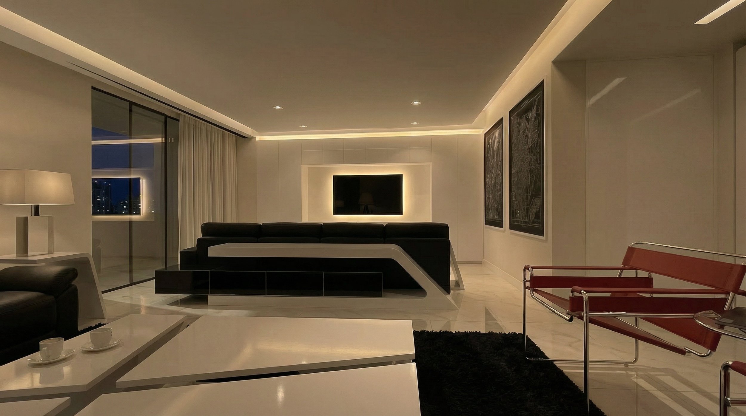 Designed by Ginard Studio, the project features open-concept living and custom furniture for living, dining, and kitchen spaces.