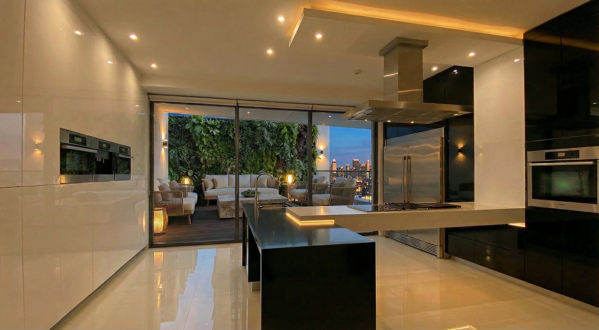 Custom cabinetry, integrated appliances, and refined detailing ensure the kitchen feels seamless within the broader interior composition.