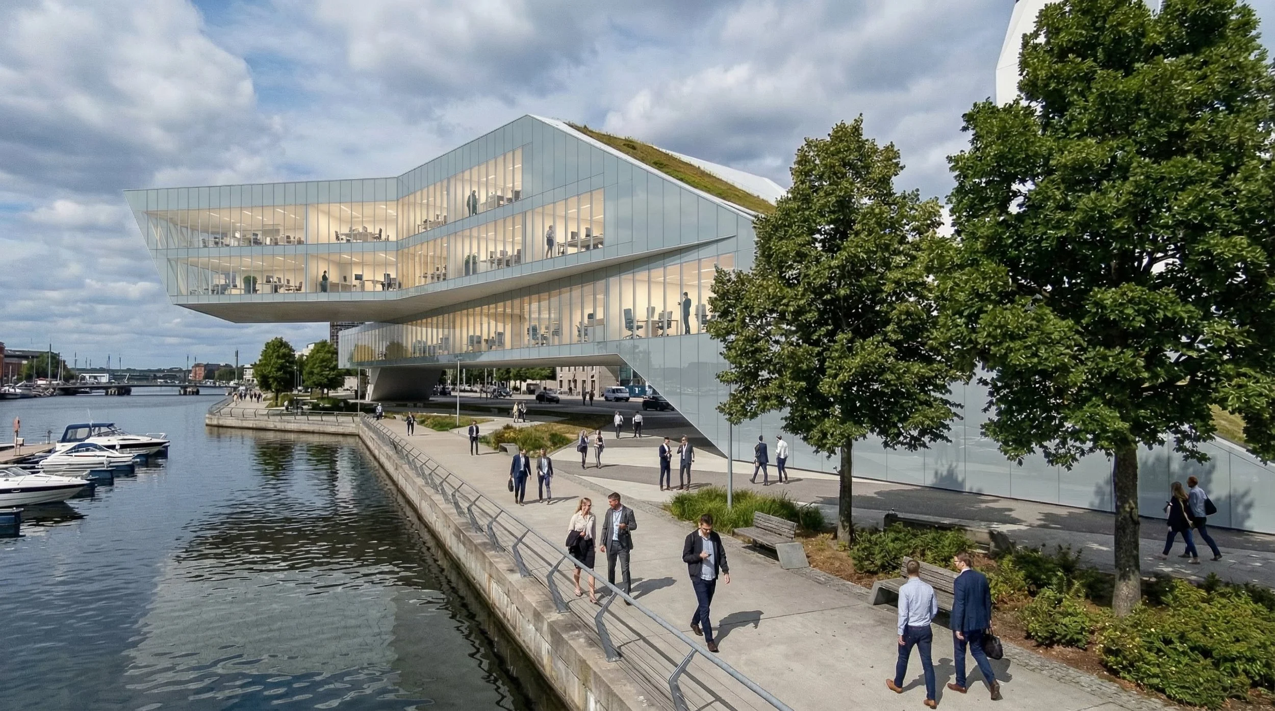 Transparency and lightness define the architectural expression, allowing interior programs to remain visually connected to the surrounding public realm.