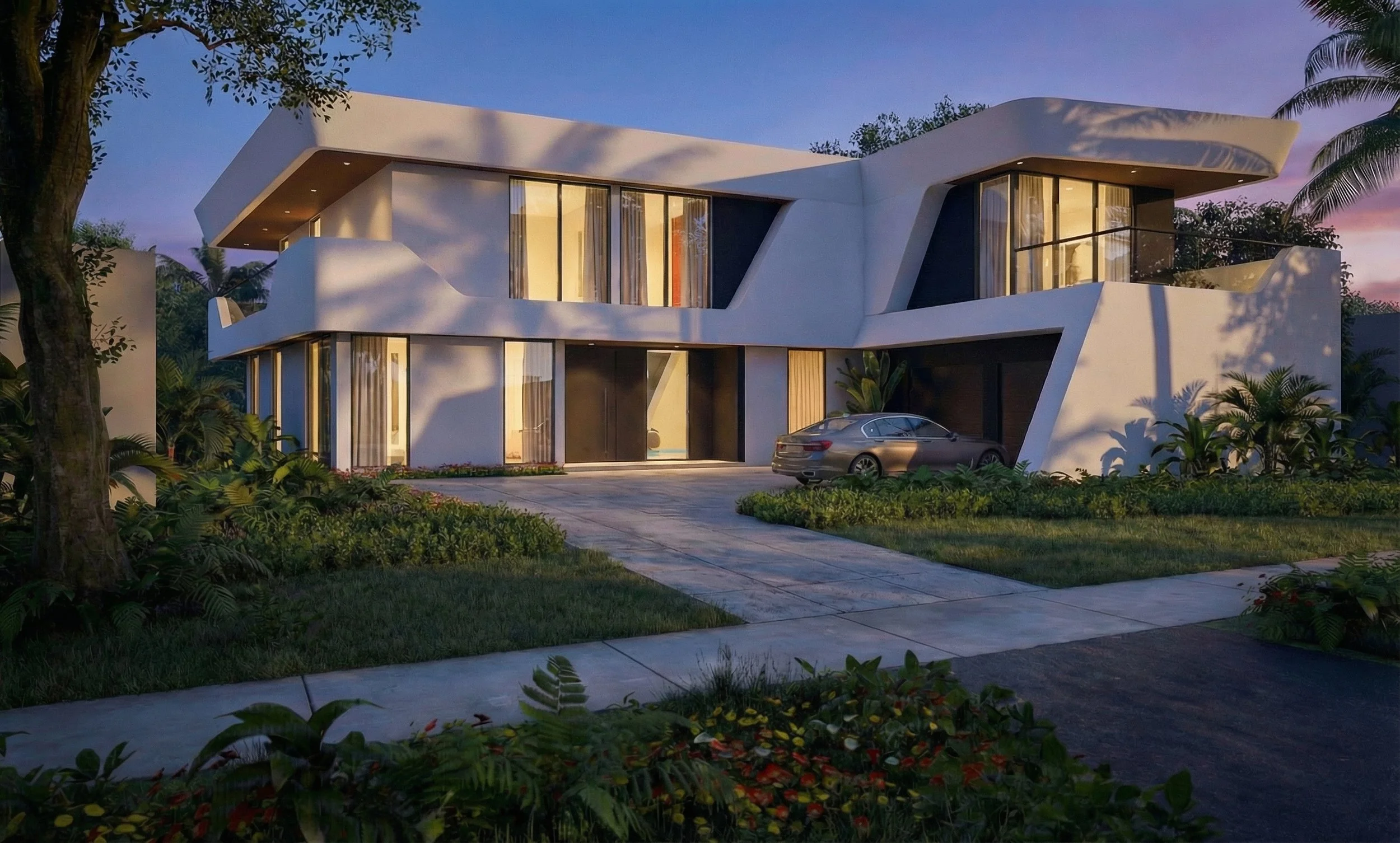 Wave House is a high-end single-family residence that blends simple architectural forms with soft, sculptural curves, creating a refined yet welcoming expression of modern luxury living in Coconut Grove.