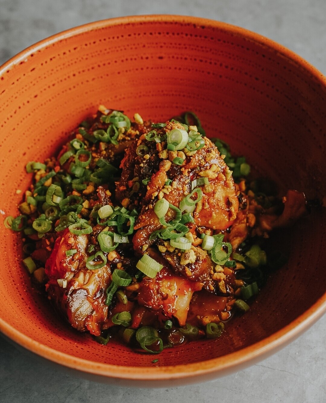 A close up for this delicious side piece✨⁠
⁠
ROASTED MUSHROOMS ~ Calabrian chili agrodolce, pistachio &amp; scallion.