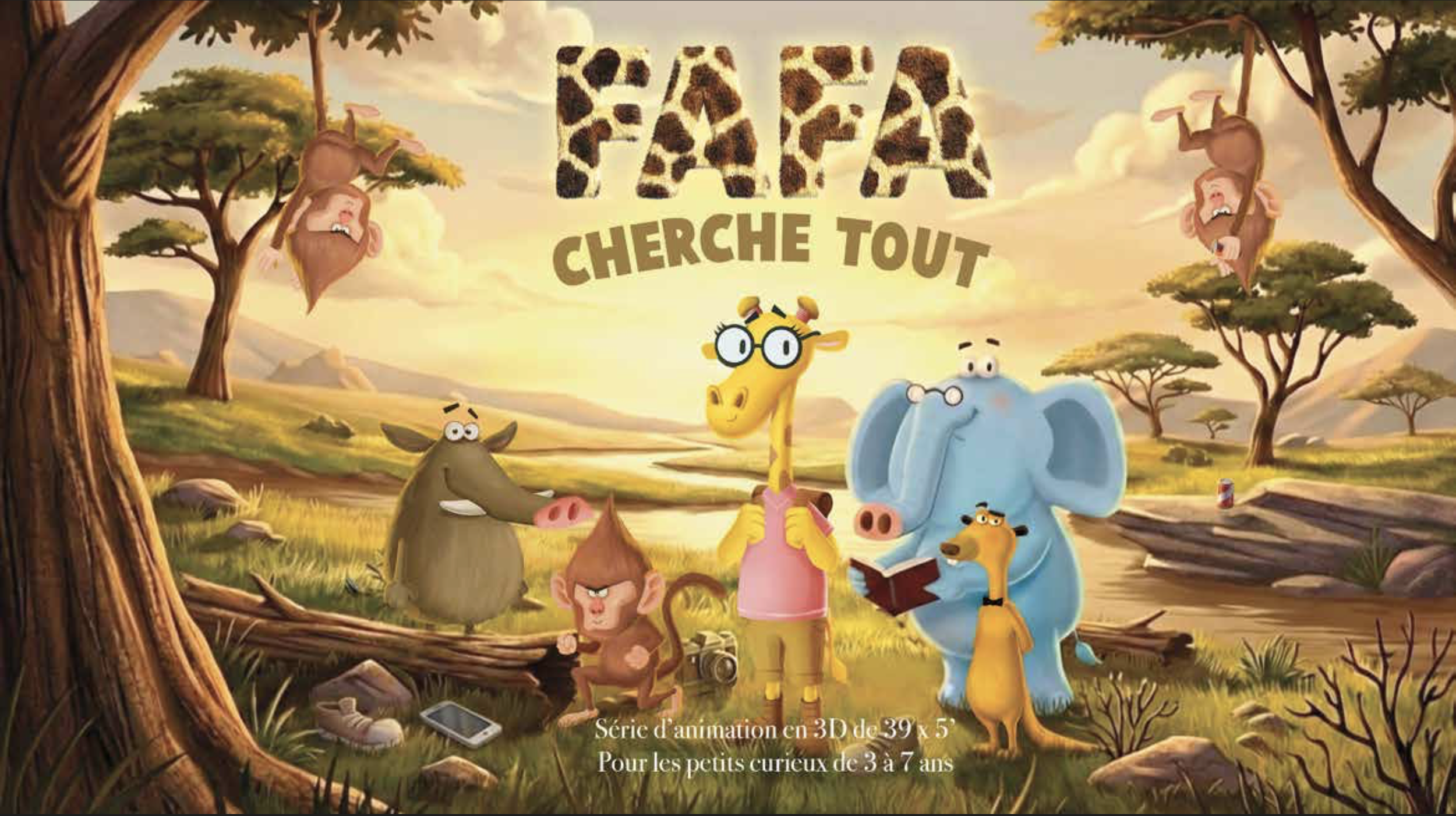 Fafa cherche tout an image of cute coloiurful animals created by andrea rania. giraffe, monkeys, savana, safari