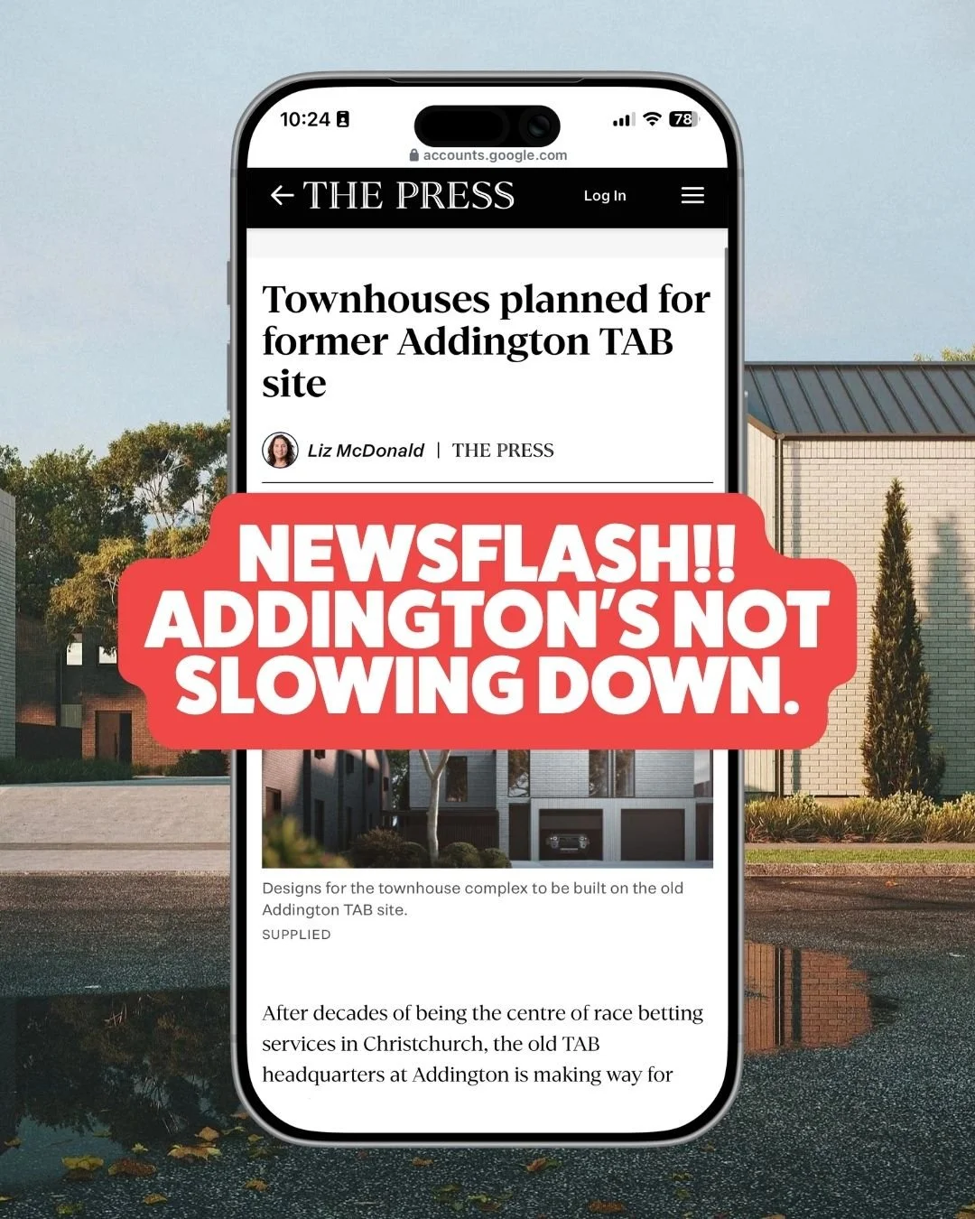 Last month, our Moule Street development made the press.

From old TAB headquarters to 26 new homes in Addington. Good location. Good design. Good future for the site.

A few homes are already sold off the plans, which tells you plenty.

Read it here