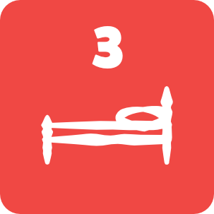 Red bicycle license plate with the number 3 in white and a white bicycle icon.