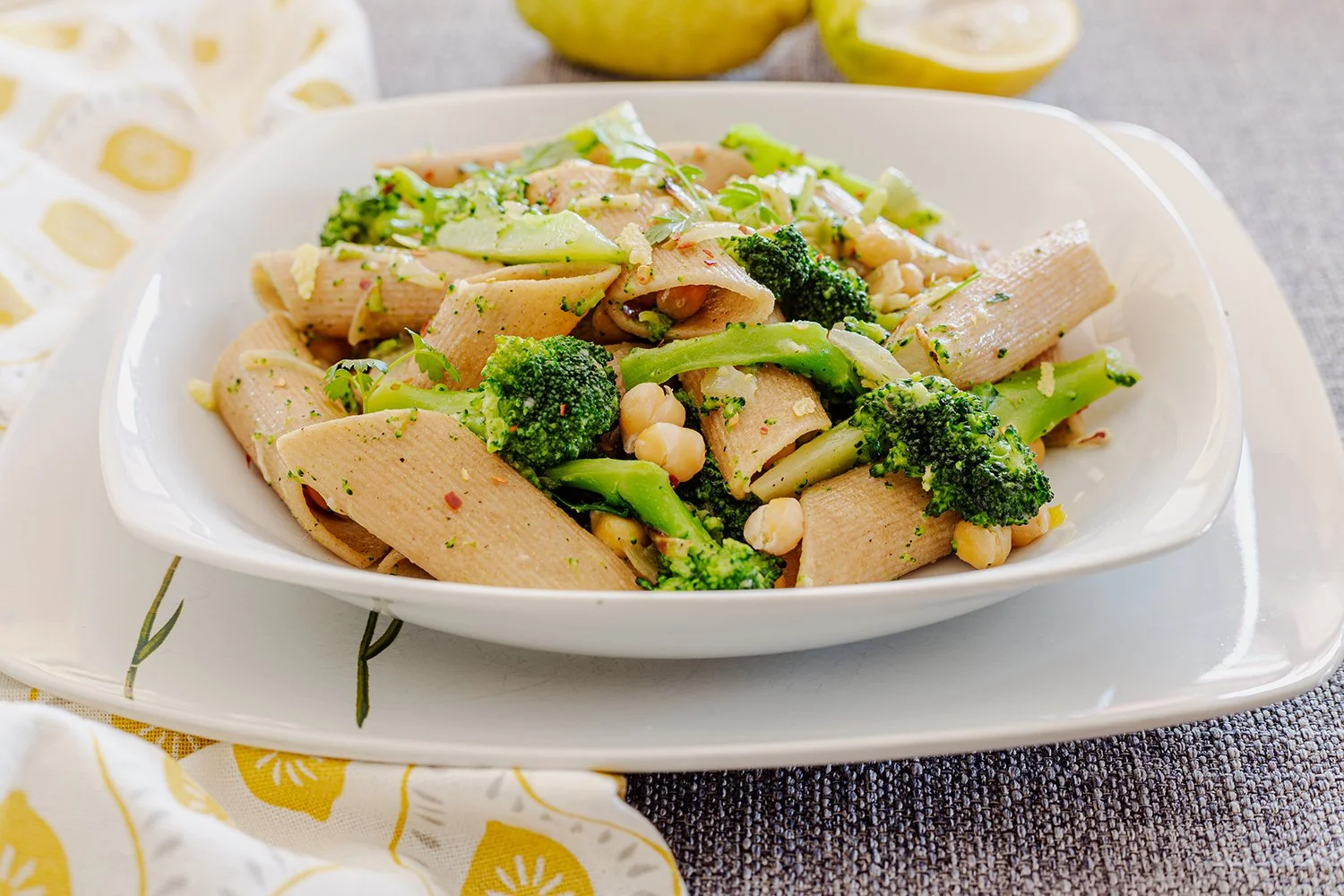 Roasted Broccoli and Chickpea Lemon Pasta