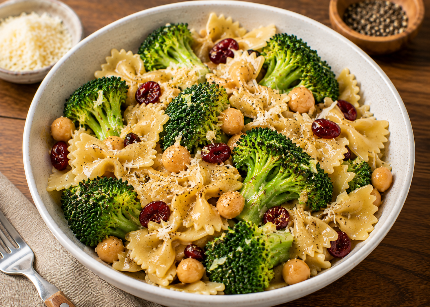 Pasta with Broccoli, Garbanzos and Dried Cranberries